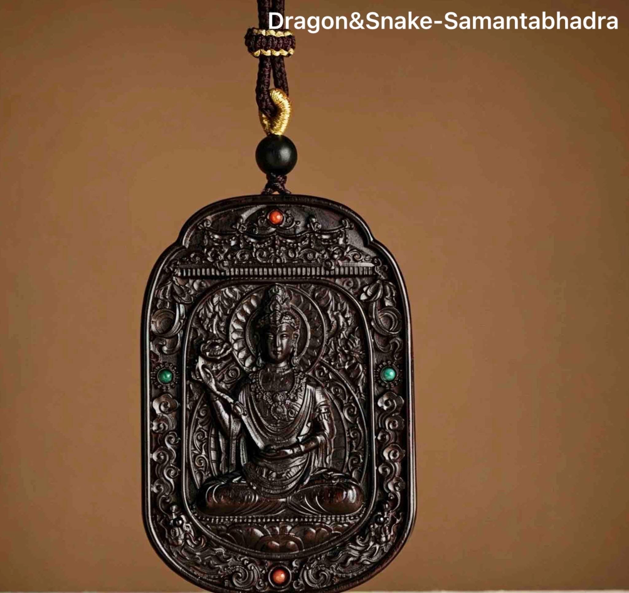 Ebony Wood Bodhisattva Pendant Necklace, Carved Ebony Amulet, Red Agate Chinese Zodiac Guardian Pendant, Spiritual Gift