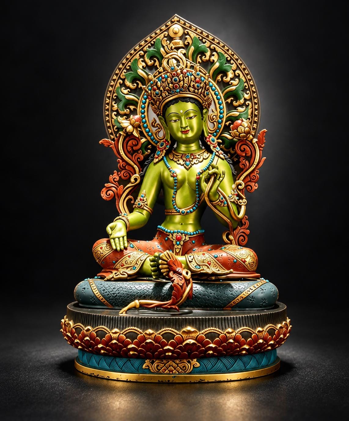 Handpainted Green Tara Copper Statue 17.3", Nepalese Brass Goddess Figurine, Tibetan Buddhist Altar Statue, Home Decor Gift