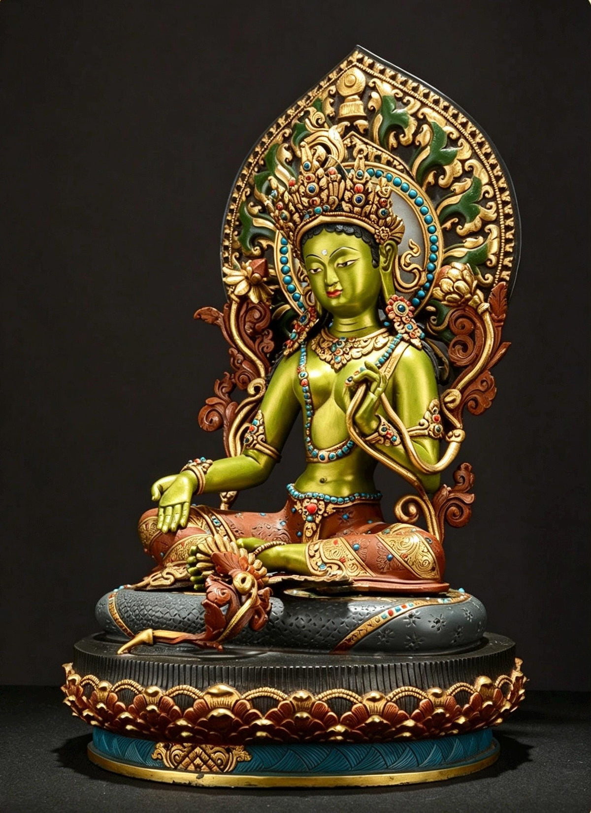 Handpainted Green Tara Copper Statue 17.3", Nepalese Brass Goddess Figurine, Tibetan Buddhist Altar Statue, Home Decor Gift