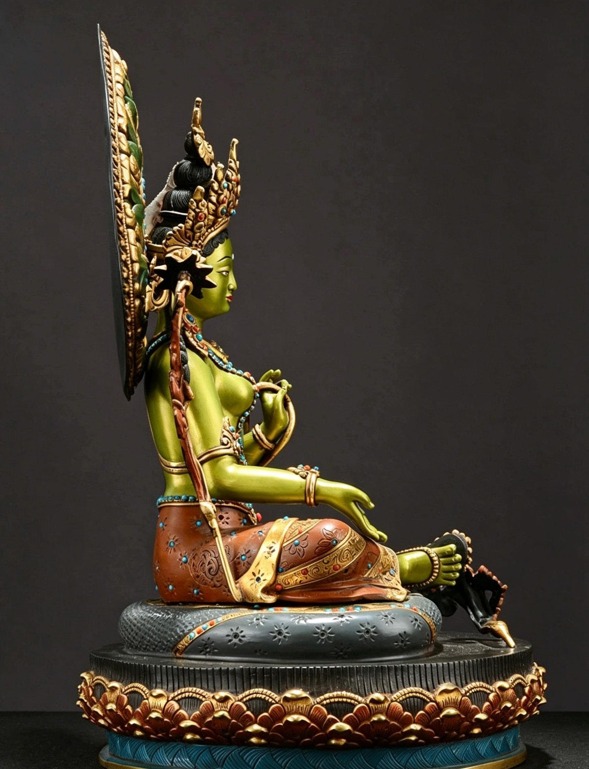 Handpainted Green Tara Copper Statue 17.3", Nepalese Brass Goddess Figurine, Tibetan Buddhist Altar Statue, Home Decor Gift