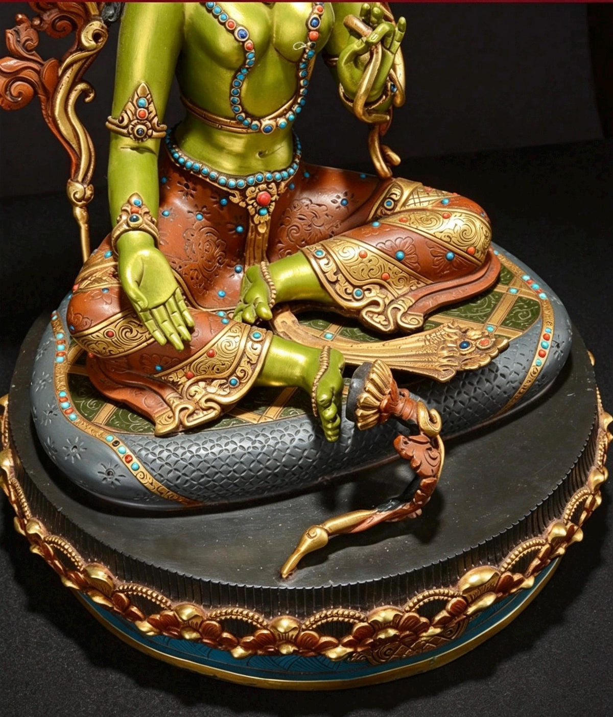 Handpainted Green Tara Copper Statue 17.3", Nepalese Brass Goddess Figurine, Tibetan Buddhist Altar Statue, Home Decor Gift
