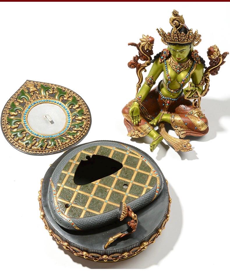 Handpainted Green Tara Copper Statue 17.3", Nepalese Brass Goddess Figurine, Tibetan Buddhist Altar Statue, Home Decor Gift