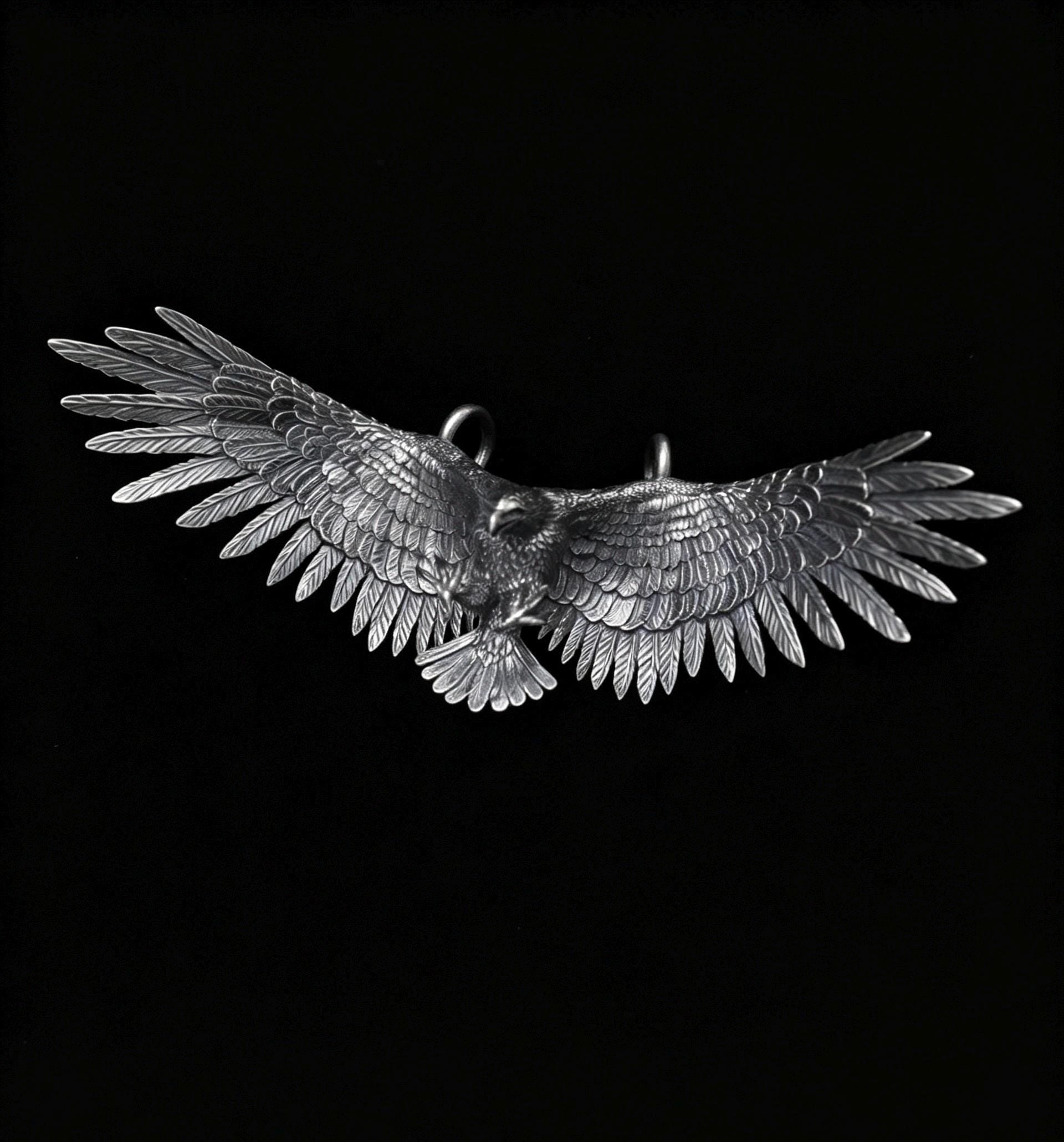 925 Sterling Silver Soaring Eagle Pendant Necklace, Vintage Flying Hawk Charm, Large Wingspan Eagle Jewelry, Biker Gift for Men