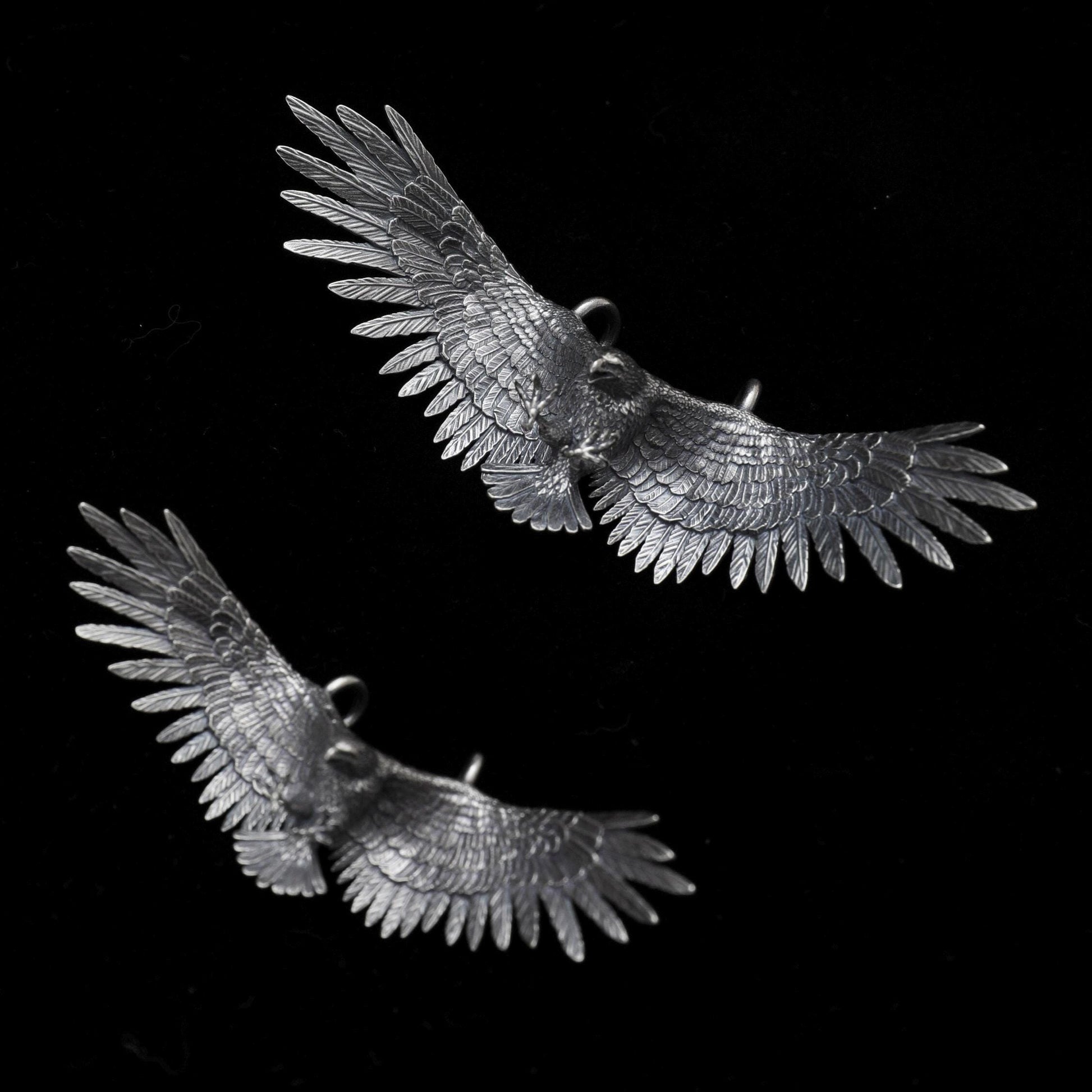 925 Sterling Silver Soaring Eagle Pendant Necklace, Vintage Flying Hawk Charm, Large Wingspan Eagle Jewelry, Biker Gift for Men