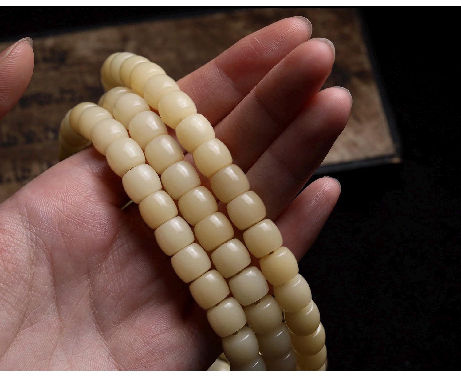 Natural White Bodhi Seed 108 Mala Beads Necklace, Aged Weathered Bodhi Root Rosary Bracelet, Zen Prayer Beads, Gift for Him Her