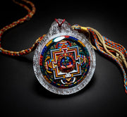 Handpainted Green Tara Mandala Gau Box Pendant, Tibetan Tsa Tsa Amulet Necklace, Sacred Buddhist Shrine Pendant