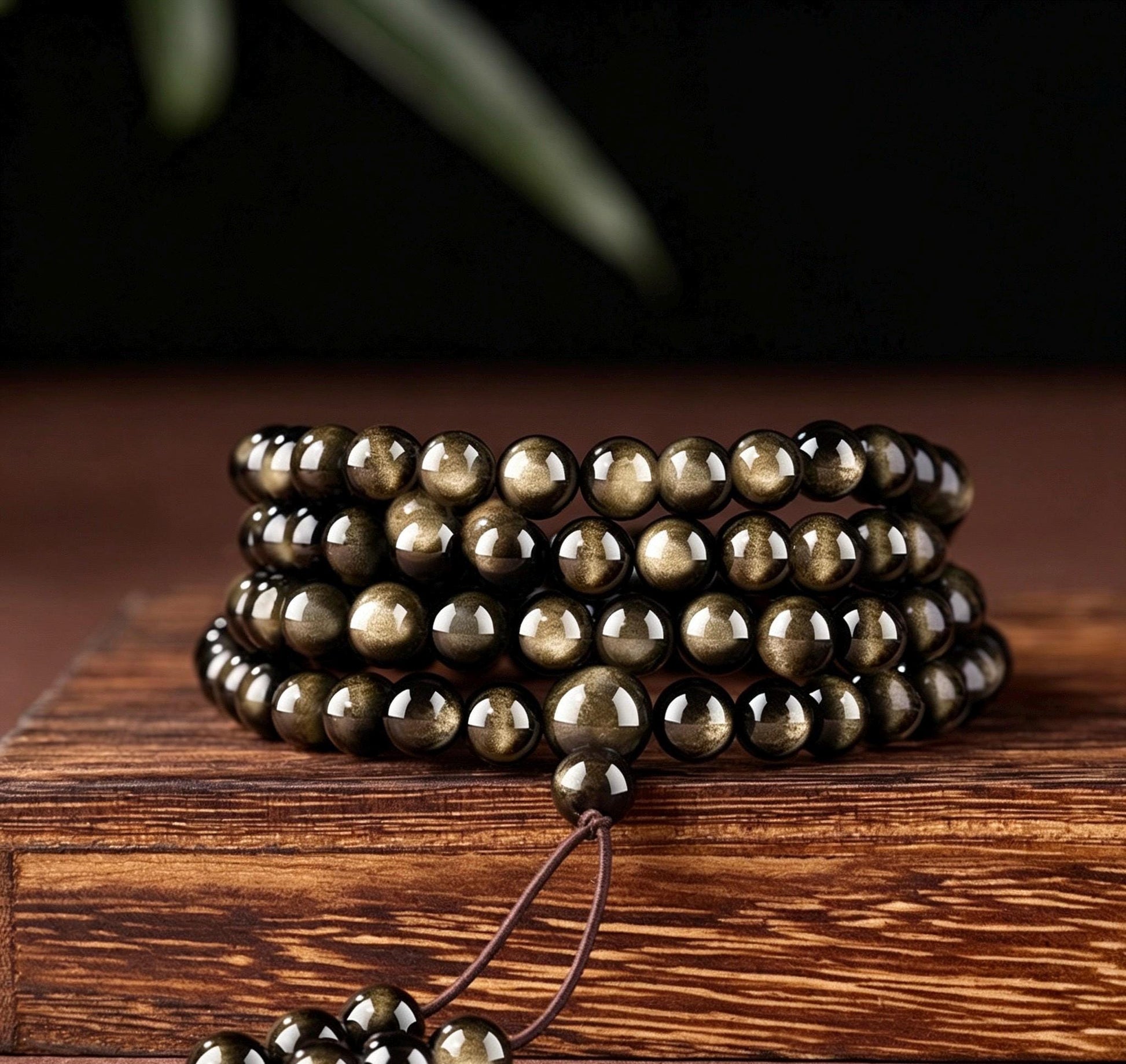 Natural Obsidian 108 Mala Beads Necklace, Gold Sheen Ice Black Obsidian Prayer Rosary Bracelet, Couples Meditation Gift 6mm 8mm 10mm
