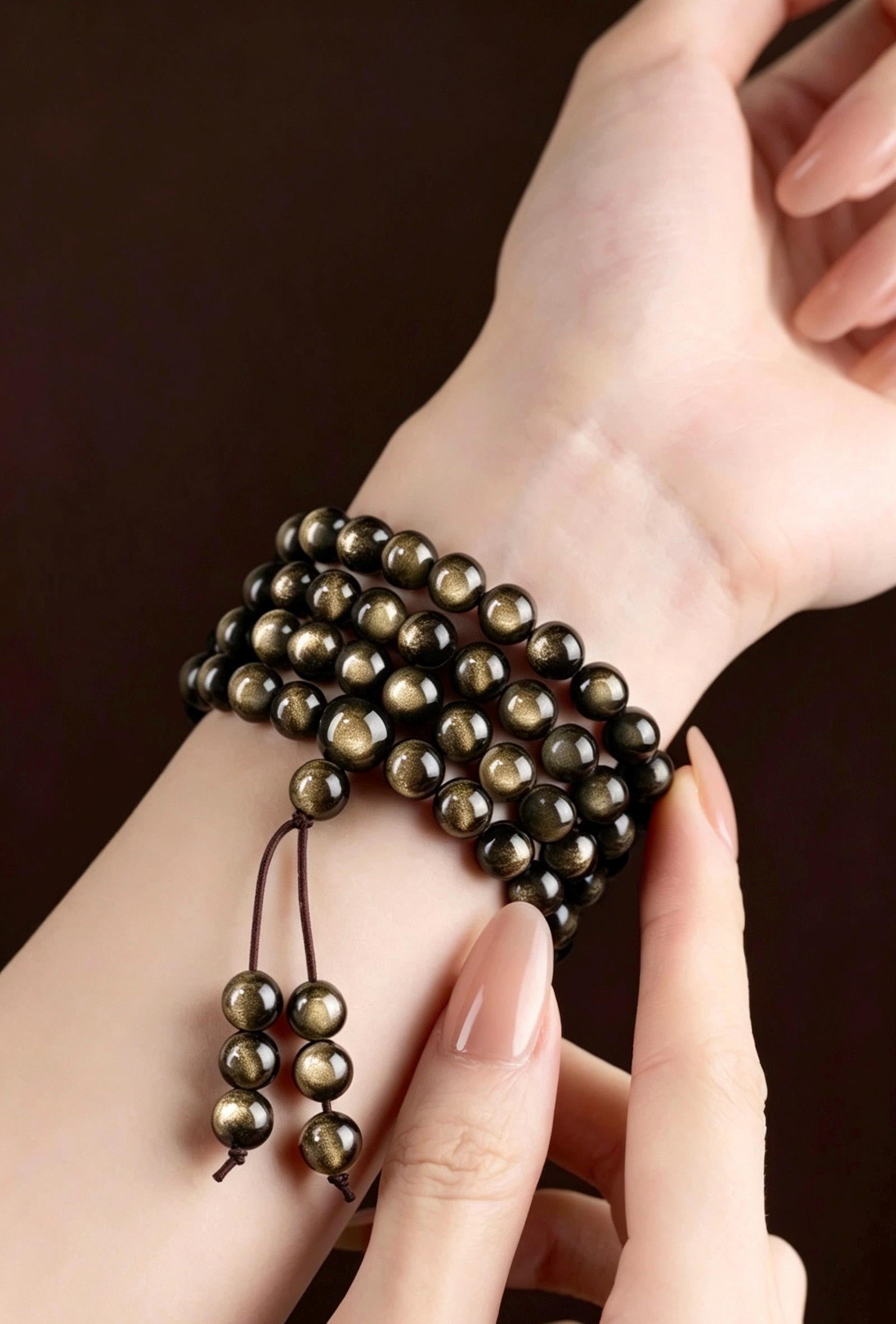 Natural Obsidian 108 Mala Beads Necklace, Gold Sheen Ice Black Obsidian Prayer Rosary Bracelet, Couples Meditation Gift 6mm 8mm 10mm
