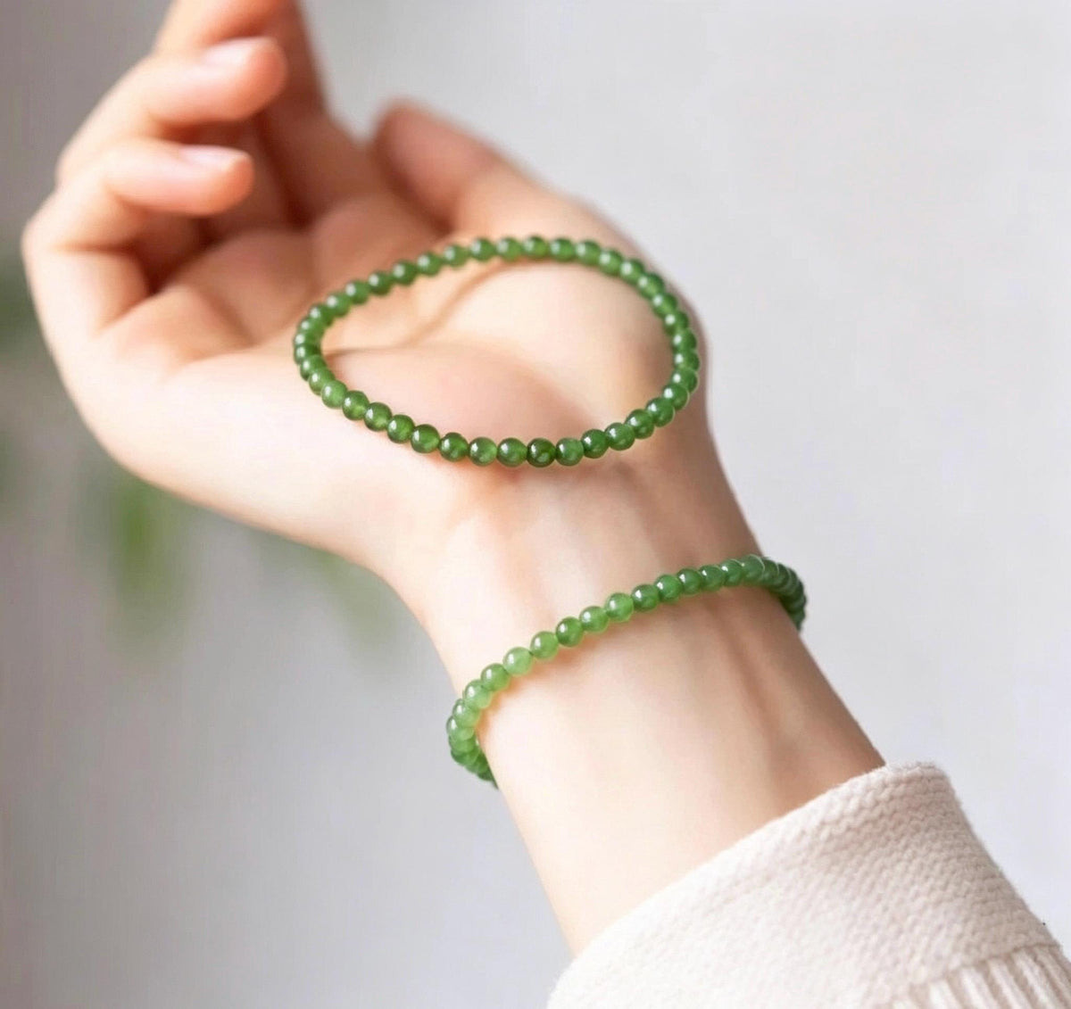 Natural Nephrite Jade Bracelet Green Jade Bead Bracelet Spinach Green Jade Stackable Gemstone Jewelry Gift for Her