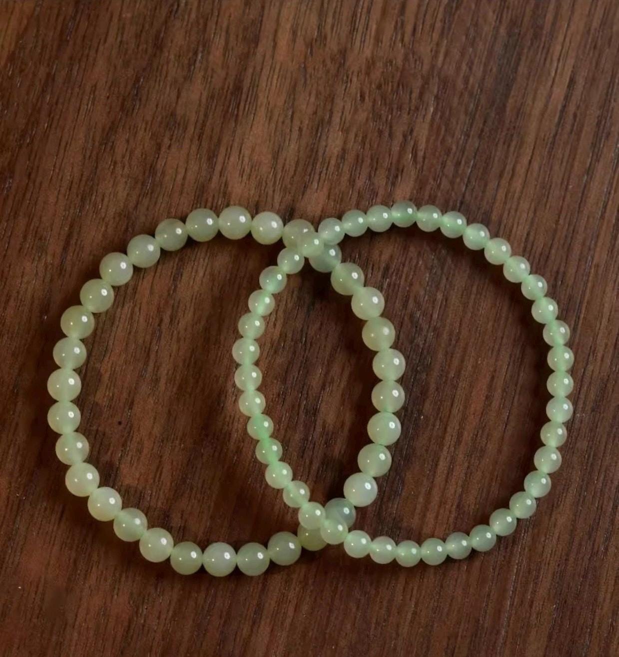 Natural Nephrite Jade Bracelet Green Jade Bead Bracelet Spinach Green Jade Stackable Gemstone Jewelry Gift for Her