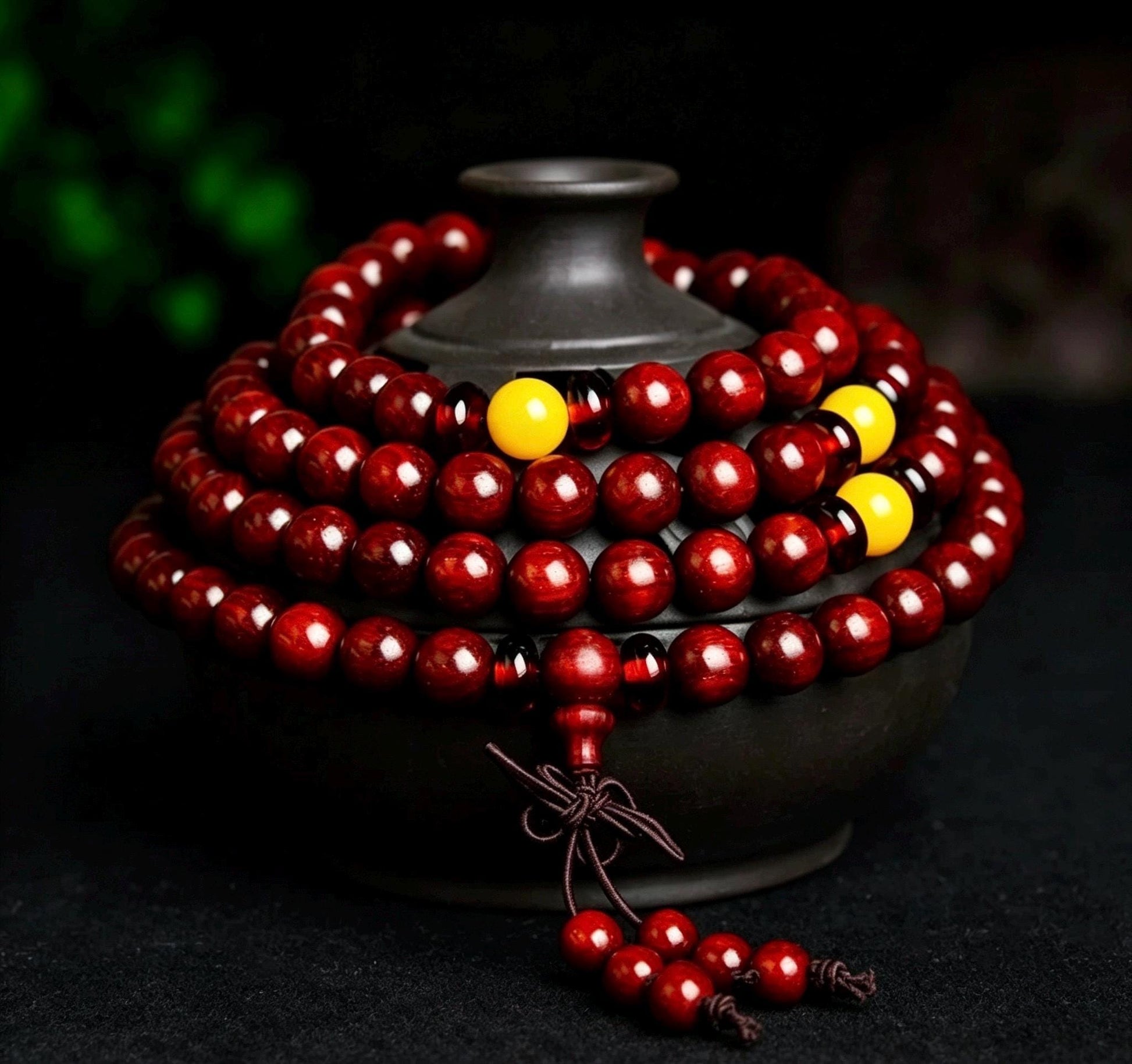 Natural Red Sandalwood 108 Mala Beads Necklace, Indian Lobular Rosewood Prayer Rosary Bracelet, Amber Jade Crystal Gift for Him Her