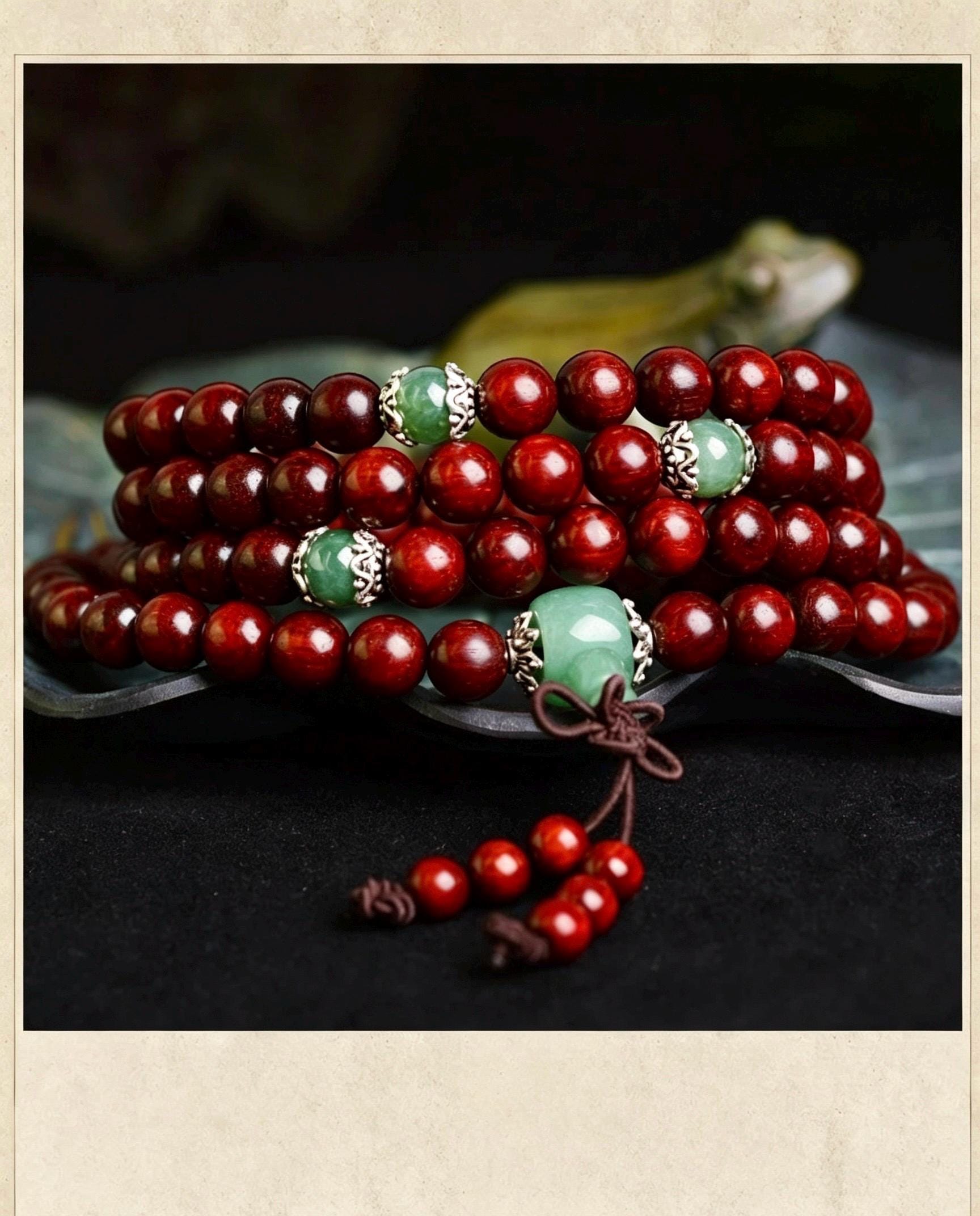 Natural Red Sandalwood 108 Mala Beads Necklace, Indian Lobular Rosewood Prayer Rosary Bracelet, Amber Jade Crystal Gift for Him Her