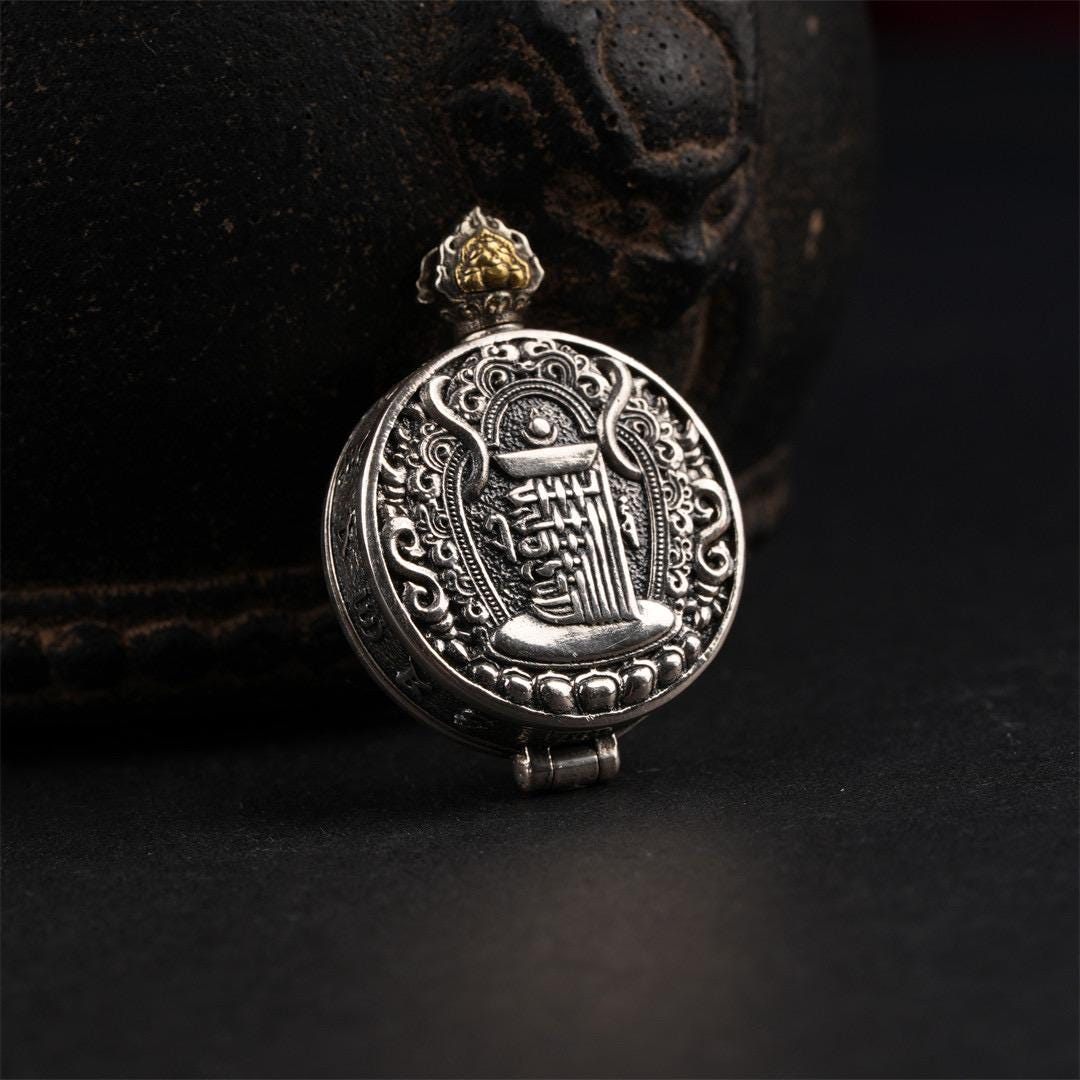 Handcrafted S925 Silver Brass Garuda Gau Box Pendant Openable Locket Turquoise Agate Tibetan Necklace Charm Gift for Him Her