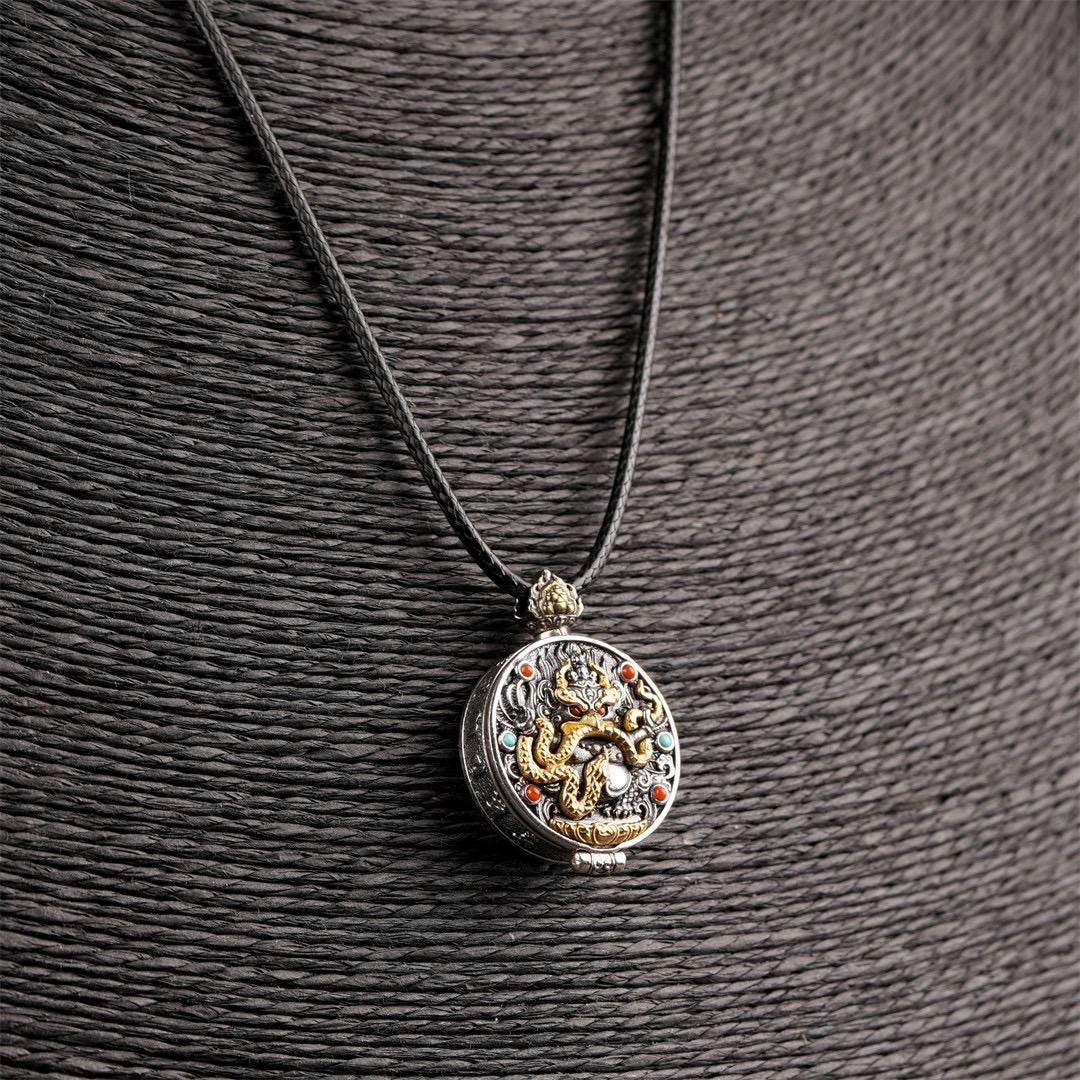 Handcrafted S925 Silver Brass Garuda Gau Box Pendant Openable Locket Turquoise Agate Tibetan Necklace Charm Gift for Him Her