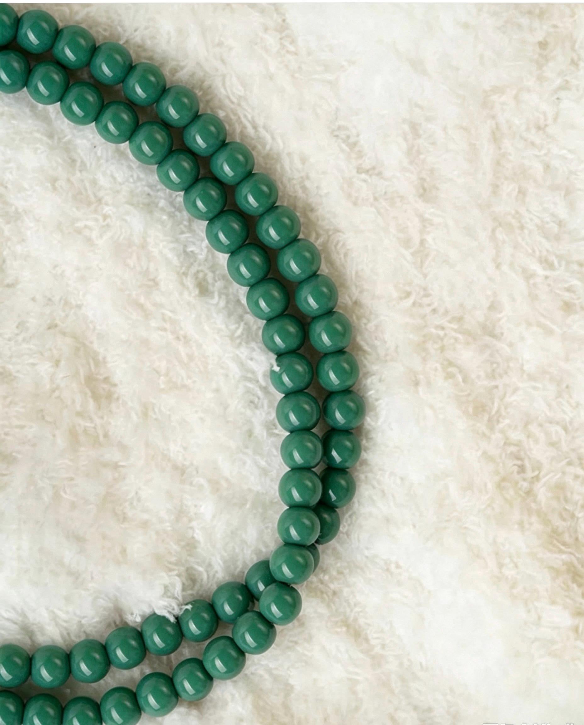 Turquoise Glass 108 Mala Beads 8mm, Silver Brass Lion Guru Bead Tibetan Prayer Rosary, Buddhist Meditation Necklace, Gift for Him Her
