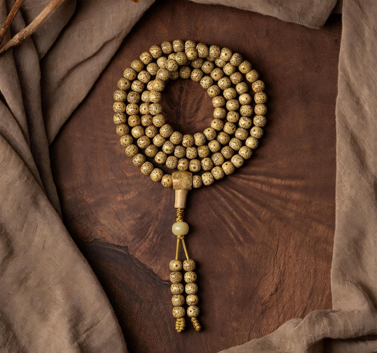 Natural Aged Hainan Star Moon Bodhi Seed 108 Mala Beads, Rare Camel Bone Pendant Buddhist Prayer Rosary, Meditation Necklace Gift