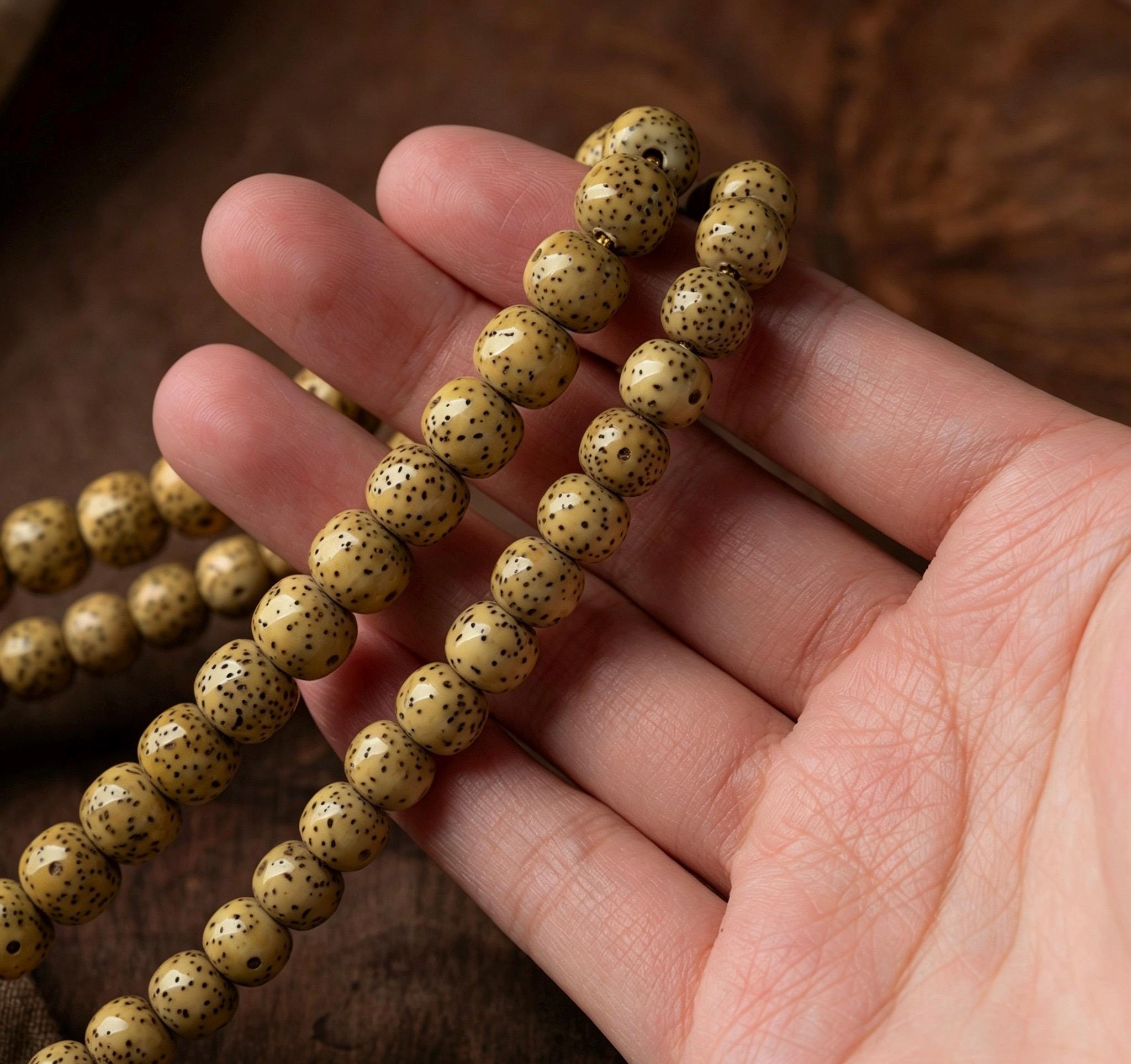 Natural Aged Hainan Star Moon Bodhi Seed 108 Mala Beads, Rare Camel Bone Pendant Buddhist Prayer Rosary, Meditation Necklace Gift