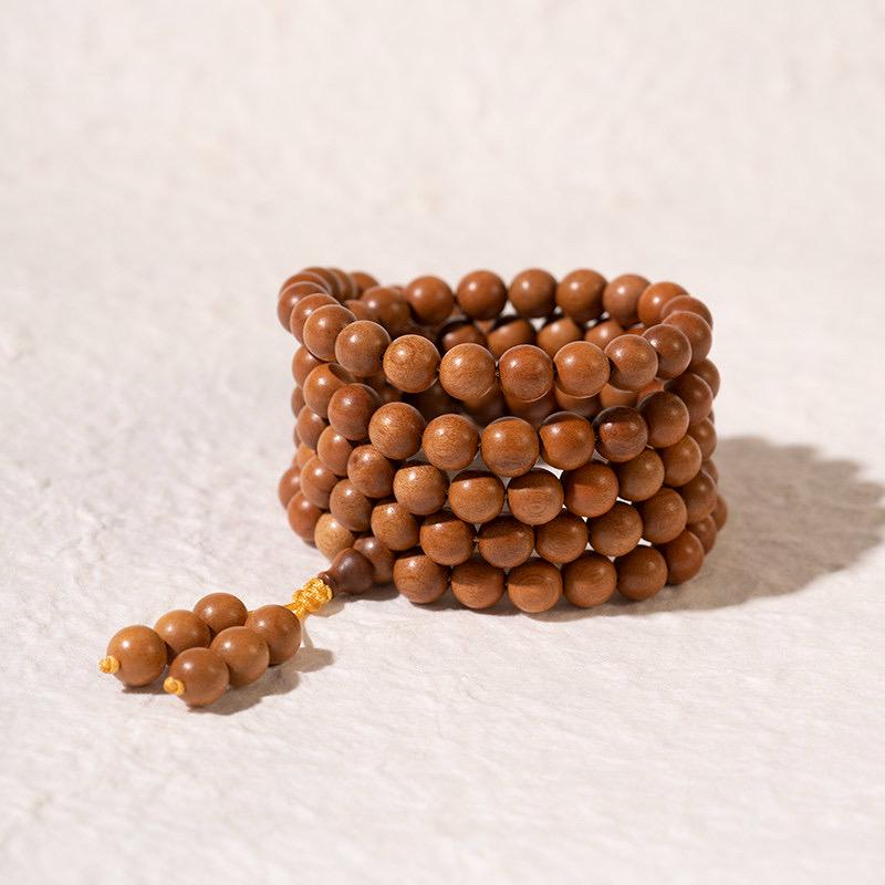8mm Peach Wood 108 Mala Beads, Natural Peachwood Buddhist Prayer Beads Rosary, Meditation Necklace, Yoga Zen Jewelry Gift