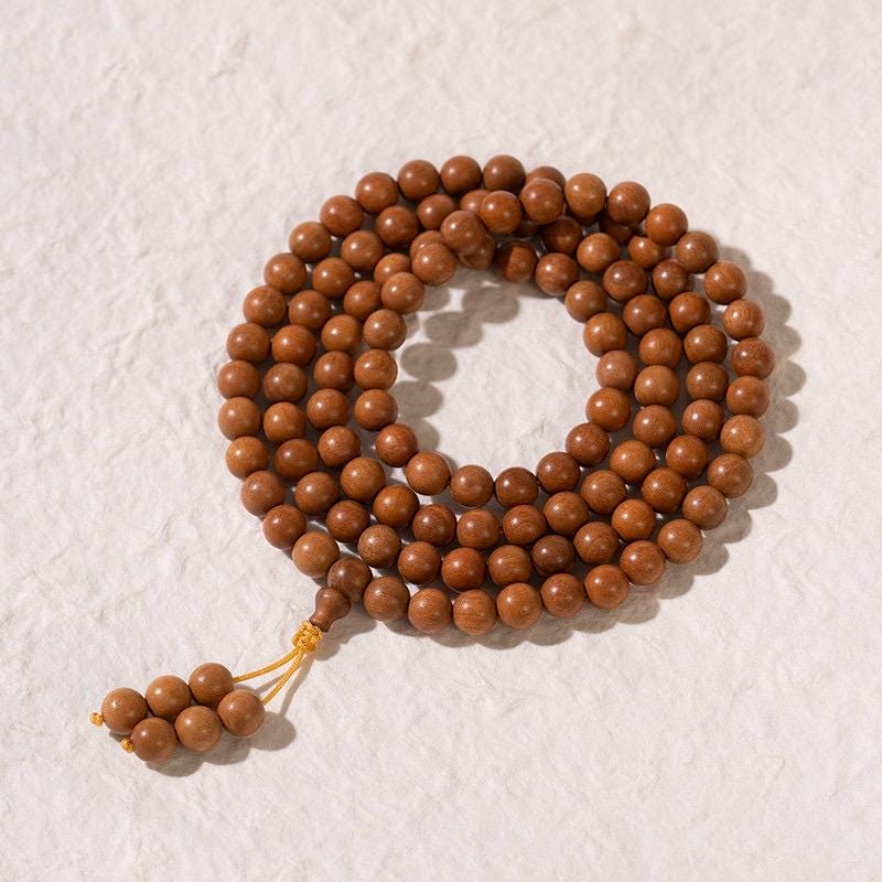 8mm Peach Wood 108 Mala Beads, Natural Peachwood Buddhist Prayer Beads Rosary, Meditation Necklace, Yoga Zen Jewelry Gift