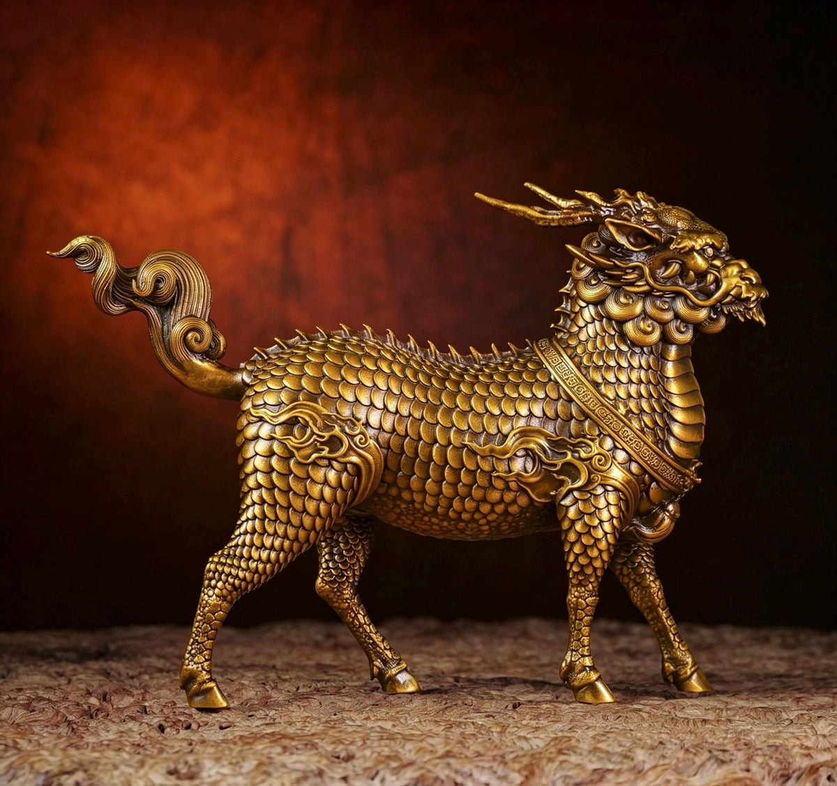 Brass Kylin Statue, Handcrafted Chinese Qilin Sculpture, Feng Shui Mythical Beast Figurine, Office Desk Decor Housewarming Business Gift