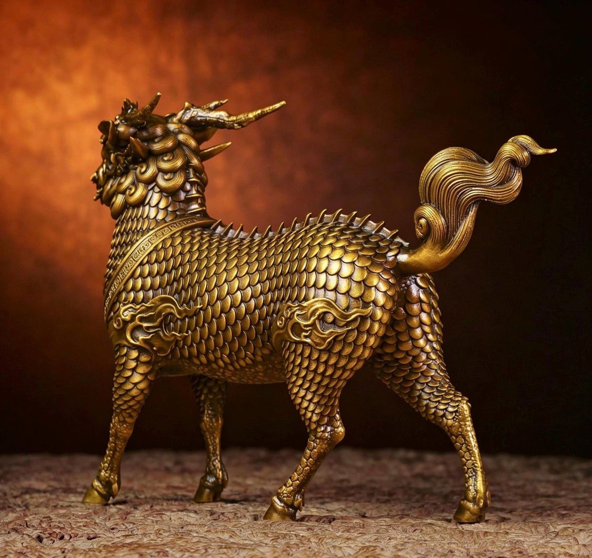 Brass Kylin Statue, Handcrafted Chinese Qilin Sculpture, Feng Shui Mythical Beast Figurine, Office Desk Decor Housewarming Business Gift