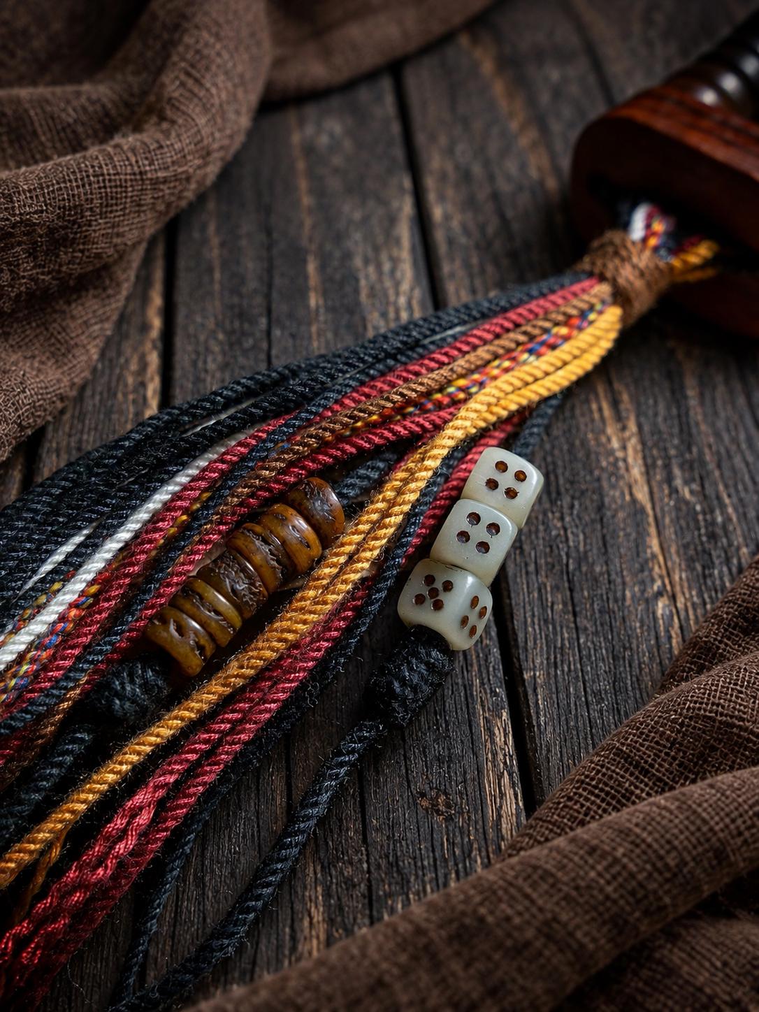EverestArtStudios Amber-Toned Sheep Horn Bracelet, Tibetan Style with Yak Bone and Sandalwood Accents, Tassel or Guru Bead