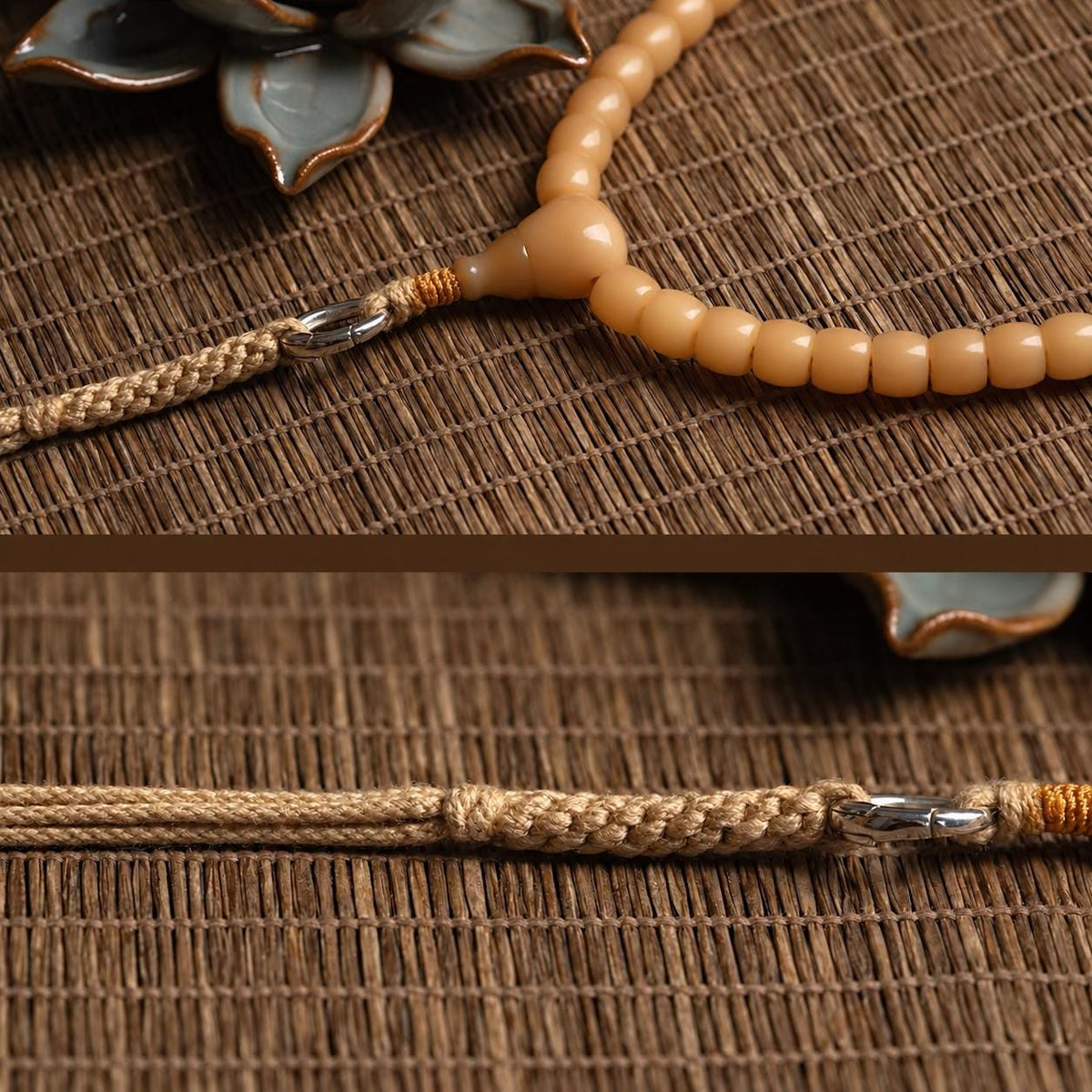 108 Bead Bodhi Root Mala Necklace, Natural Old Bodhi Seed Buddhist Prayer Beads, 925 Silver Tassel Meditation Rosary, Spiritual Gift