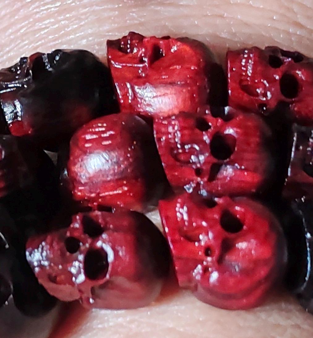 EverestArtStudios Natural Red Sandalwood Skull Mala Bracelet: Tibetan Buddhist Prayer