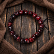 EverestArtStudios Natural Red Sandalwood Skull Mala Bracelet: Tibetan Buddhist Prayer