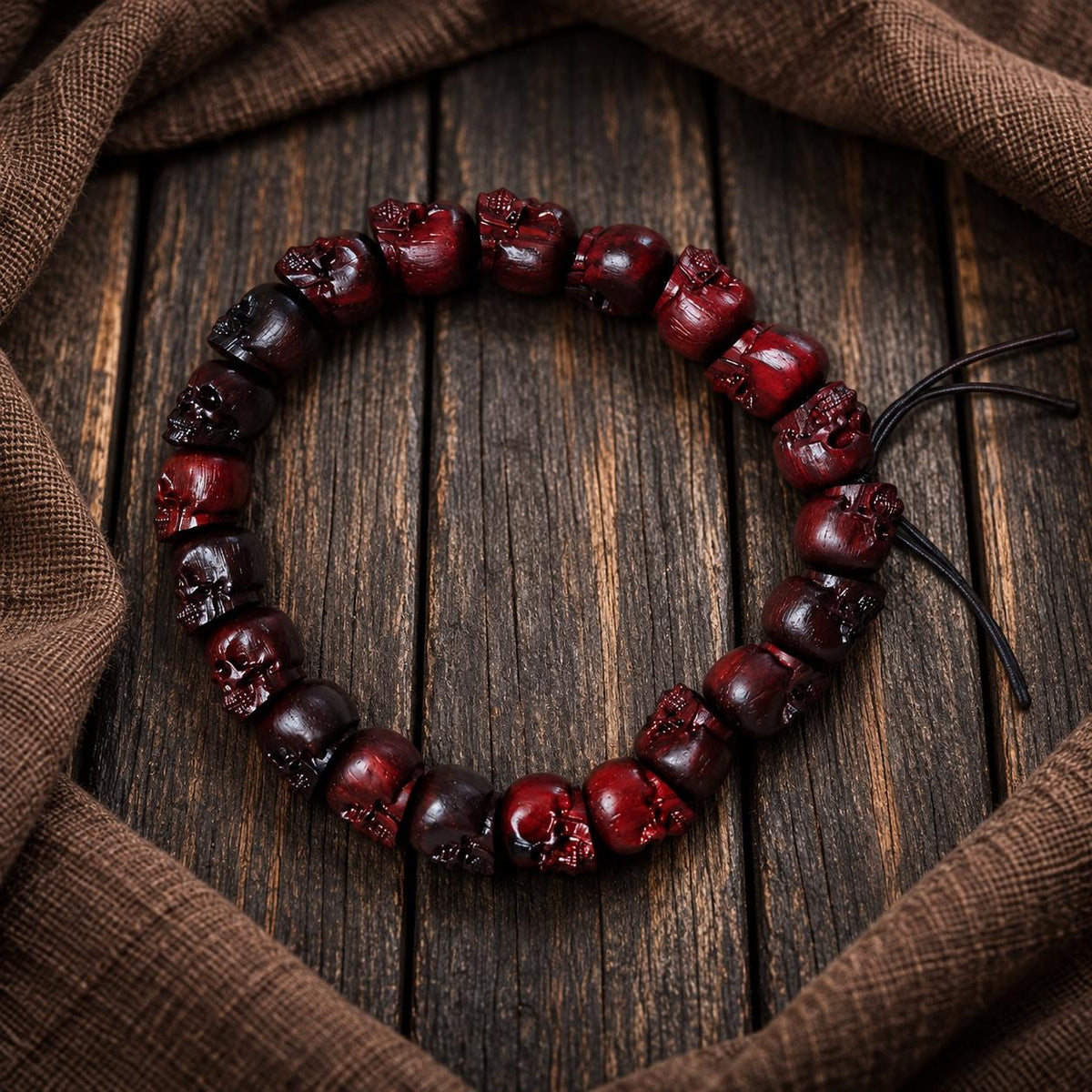EverestArtStudios Natural Red Sandalwood Skull Mala Bracelet: Tibetan Buddhist Prayer