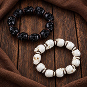 EverestArtStudios Tibetan Skull Bracelet – Hand-Carved Black Ox Horn & White Antler