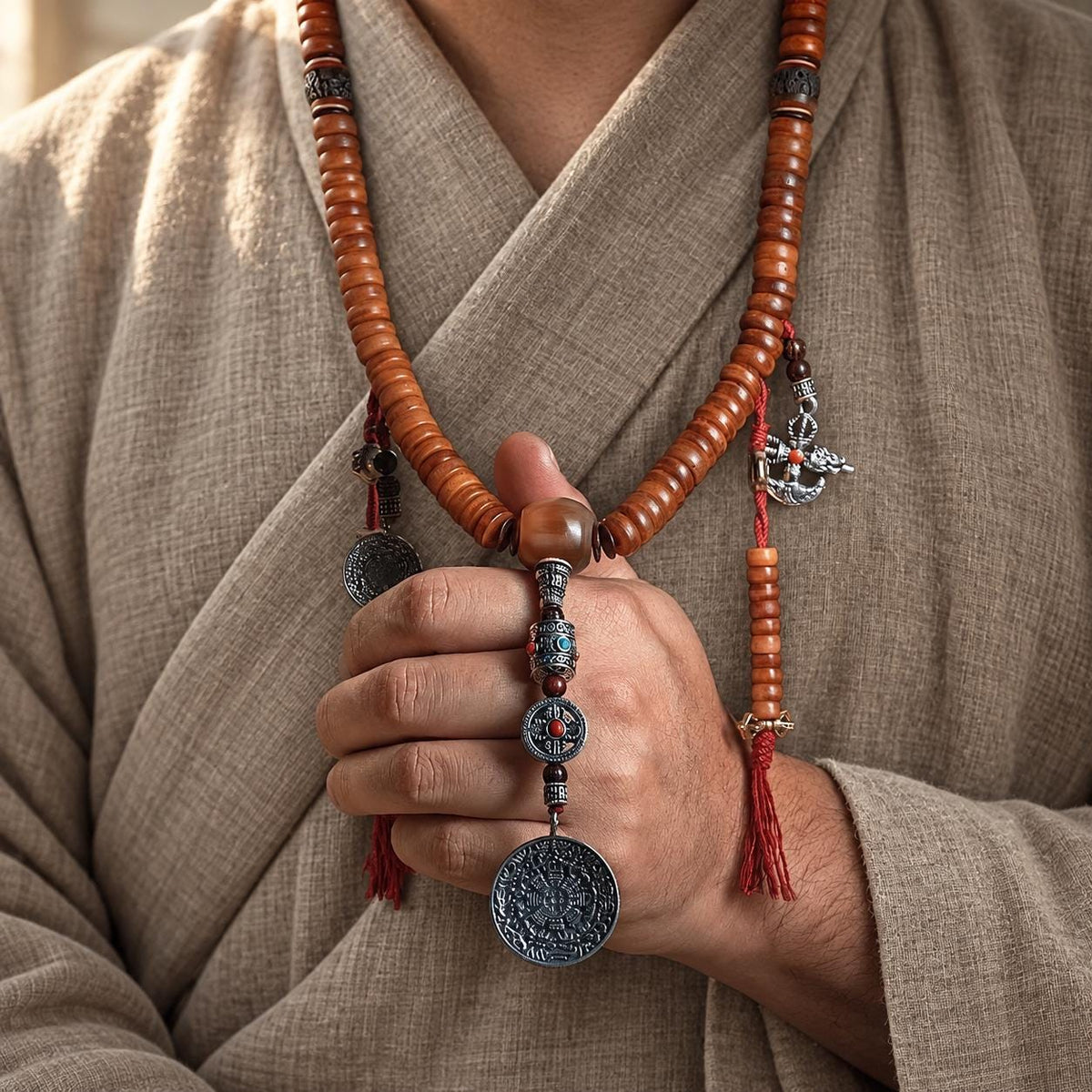 EverestArtStudios 108-Bead Yak Bone Mala Necklace, 12mm Tibetan-Style Prayer Beads, Counters and Pendants