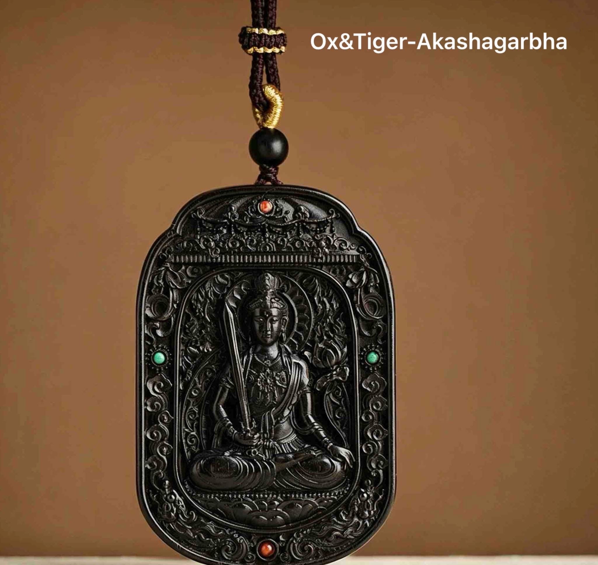 Ebony Wood Bodhisattva Pendant Necklace, Carved Ebony Amulet, Red Agate Chinese Zodiac Guardian Pendant, Spiritual Gift