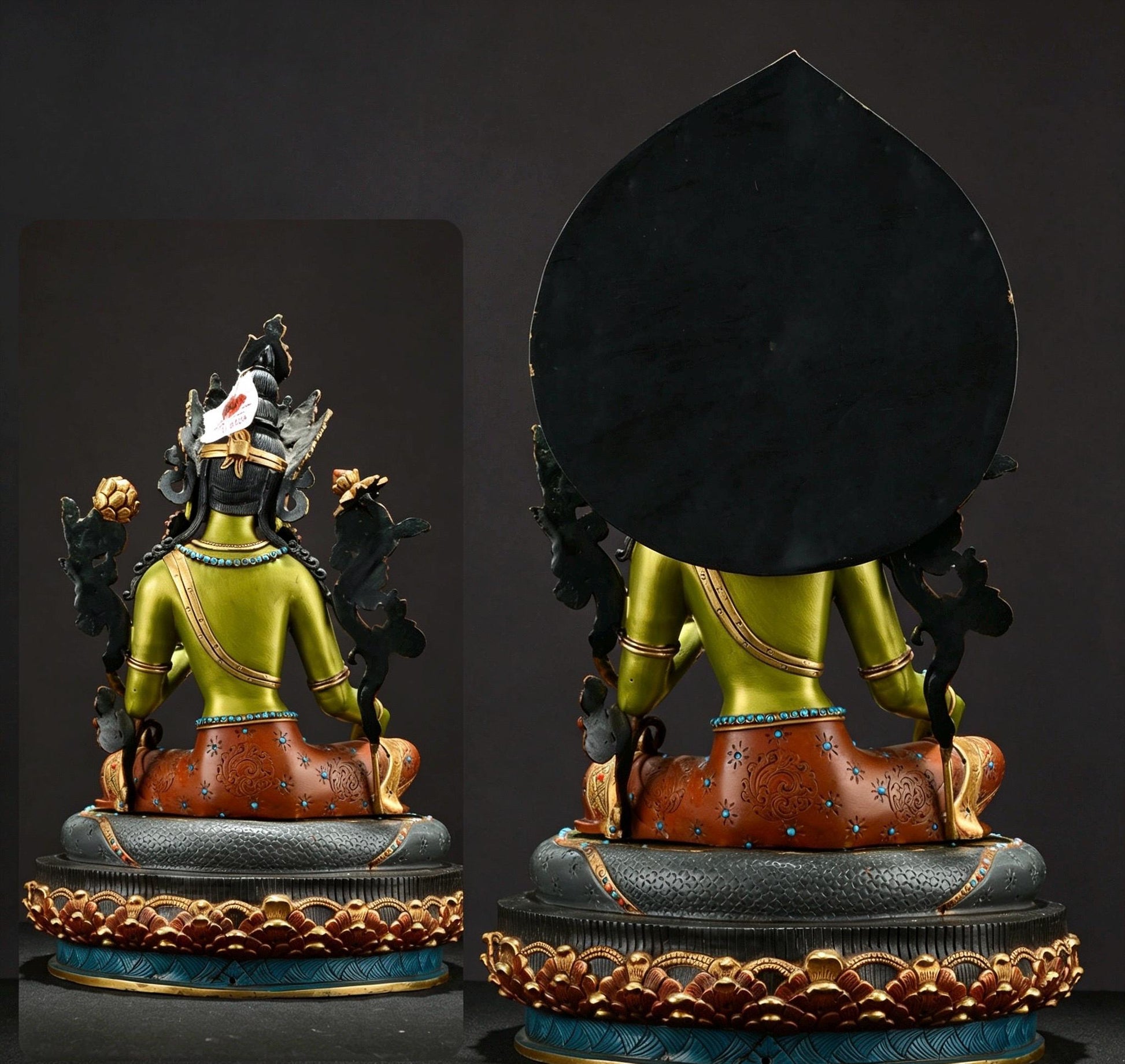 Handpainted Green Tara Copper Statue 17.3", Nepalese Brass Goddess Figurine, Tibetan Buddhist Altar Statue, Home Decor Gift