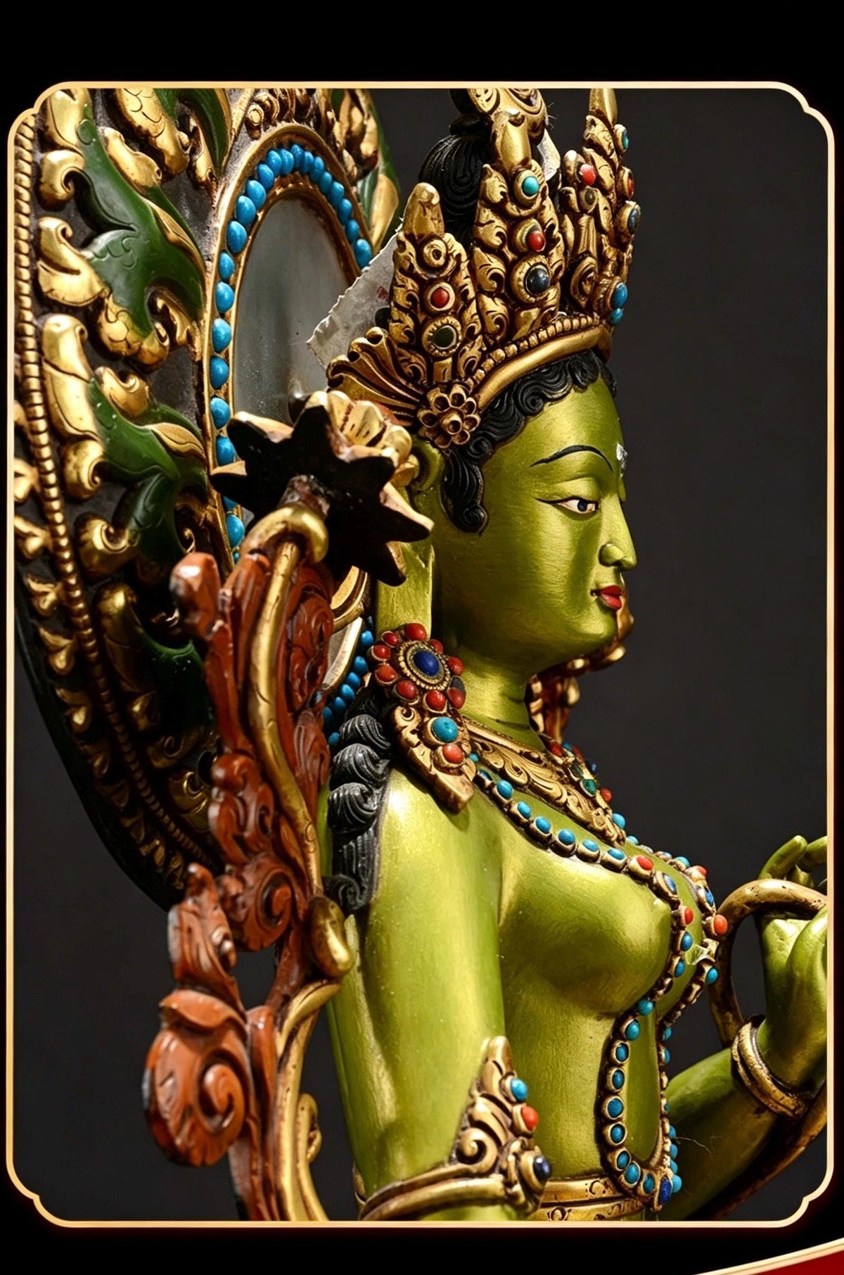 Handpainted Green Tara Copper Statue 17.3", Nepalese Brass Goddess Figurine, Tibetan Buddhist Altar Statue, Home Decor Gift