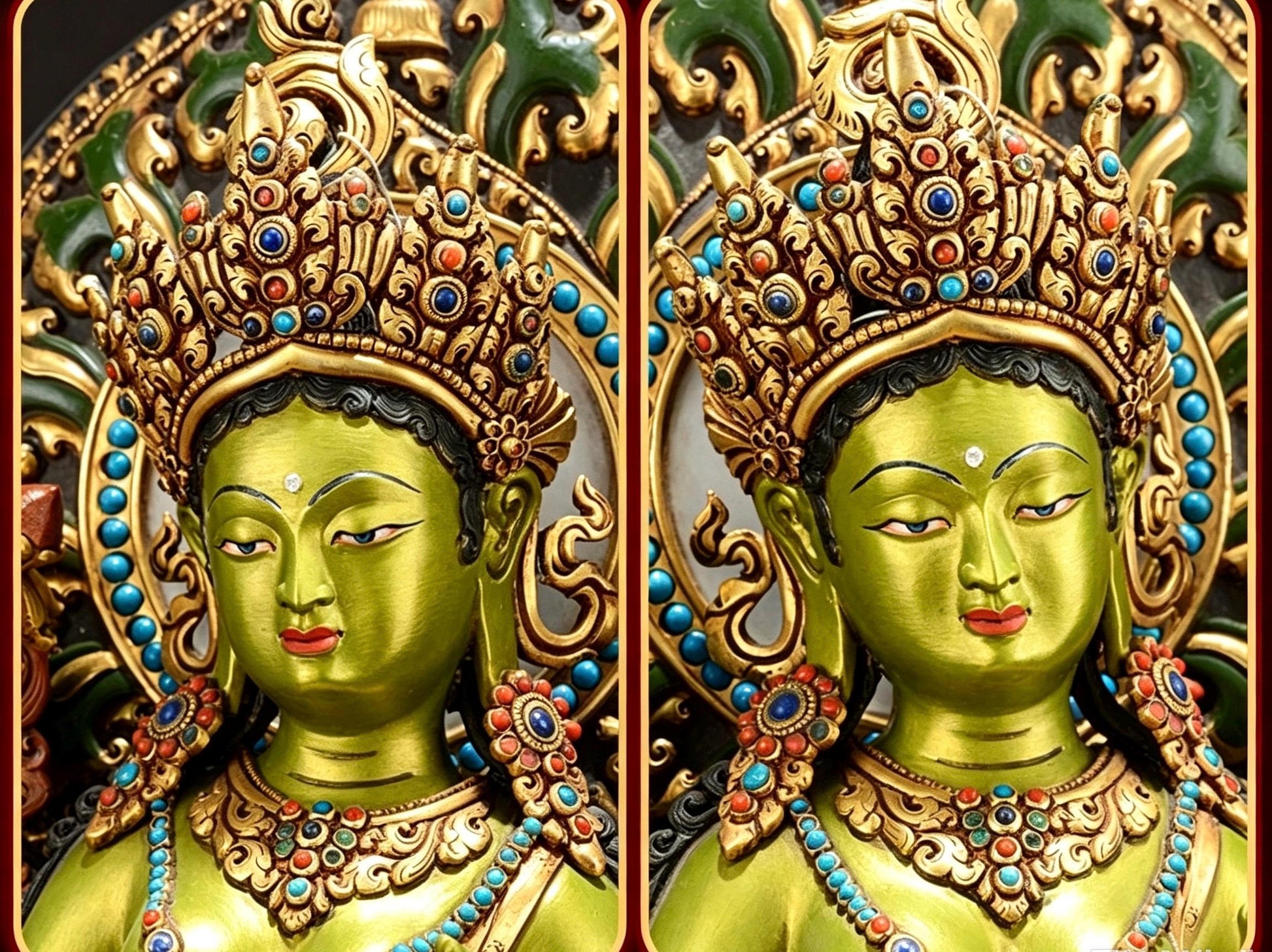Handpainted Green Tara Copper Statue 17.3", Nepalese Brass Goddess Figurine, Tibetan Buddhist Altar Statue, Home Decor Gift