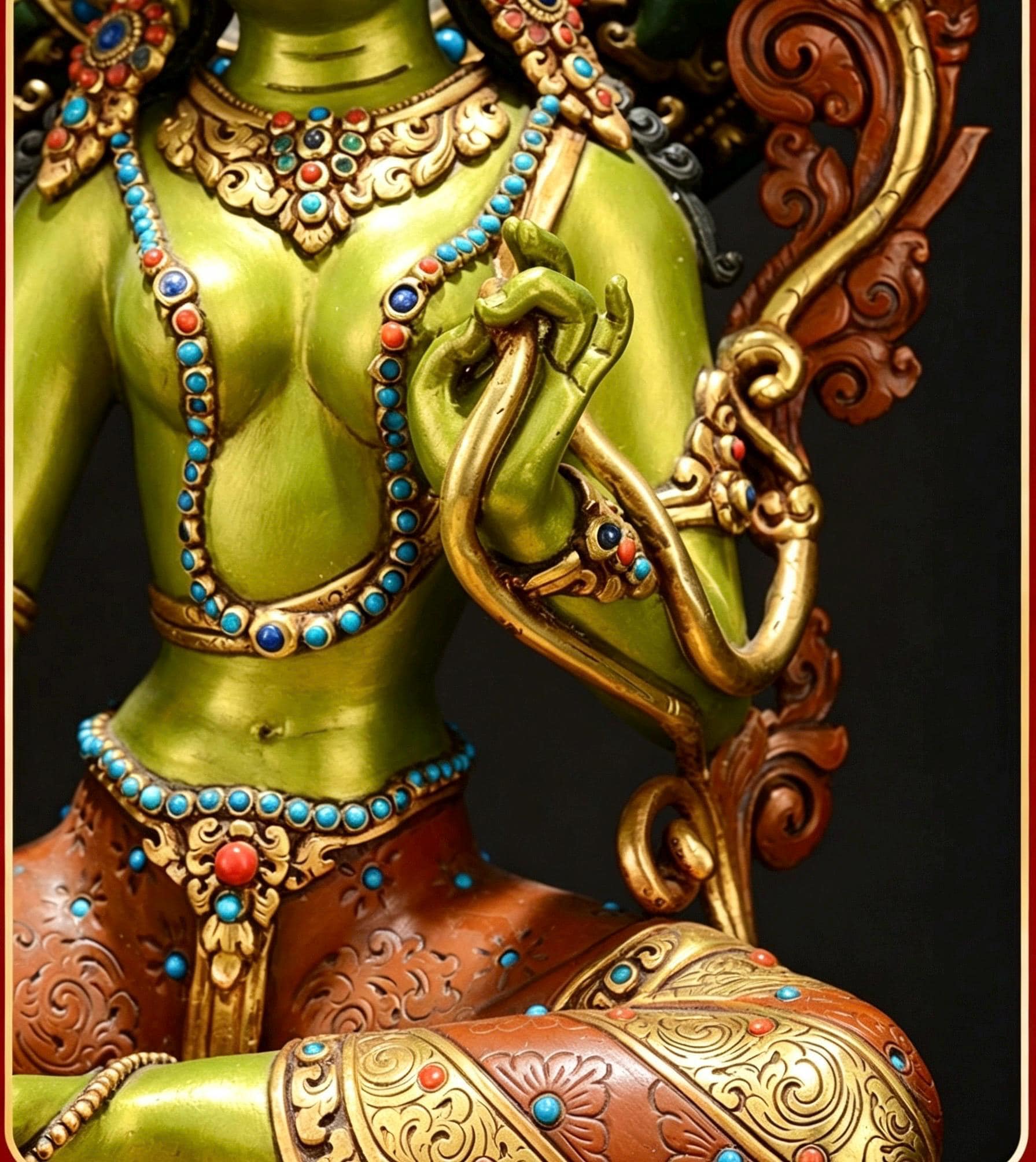 Handpainted Green Tara Copper Statue 17.3", Nepalese Brass Goddess Figurine, Tibetan Buddhist Altar Statue, Home Decor Gift