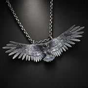 925 Sterling Silver Soaring Eagle Pendant Necklace, Vintage Flying Hawk Charm, Large Wingspan Eagle Jewelry, Biker Gift for Men