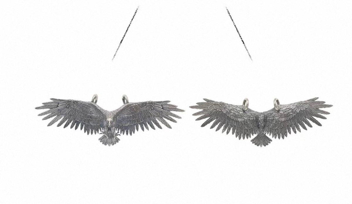 925 Sterling Silver Soaring Eagle Pendant Necklace, Vintage Flying Hawk Charm, Large Wingspan Eagle Jewelry, Biker Gift for Men