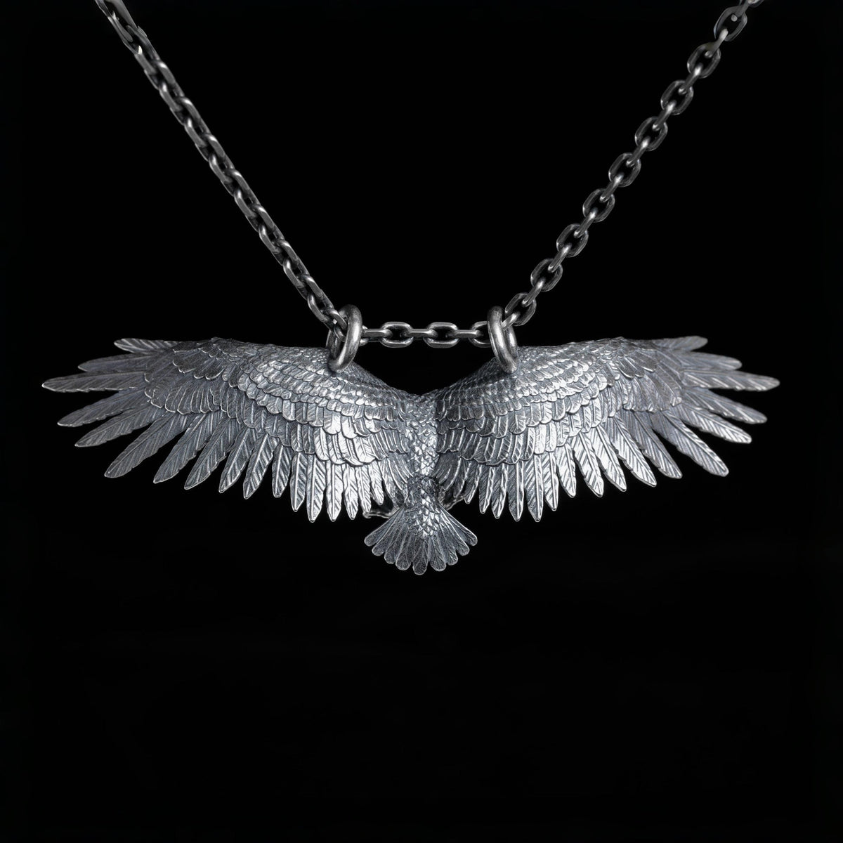 925 Sterling Silver Soaring Eagle Pendant Necklace, Vintage Flying Hawk Charm, Large Wingspan Eagle Jewelry, Biker Gift for Men