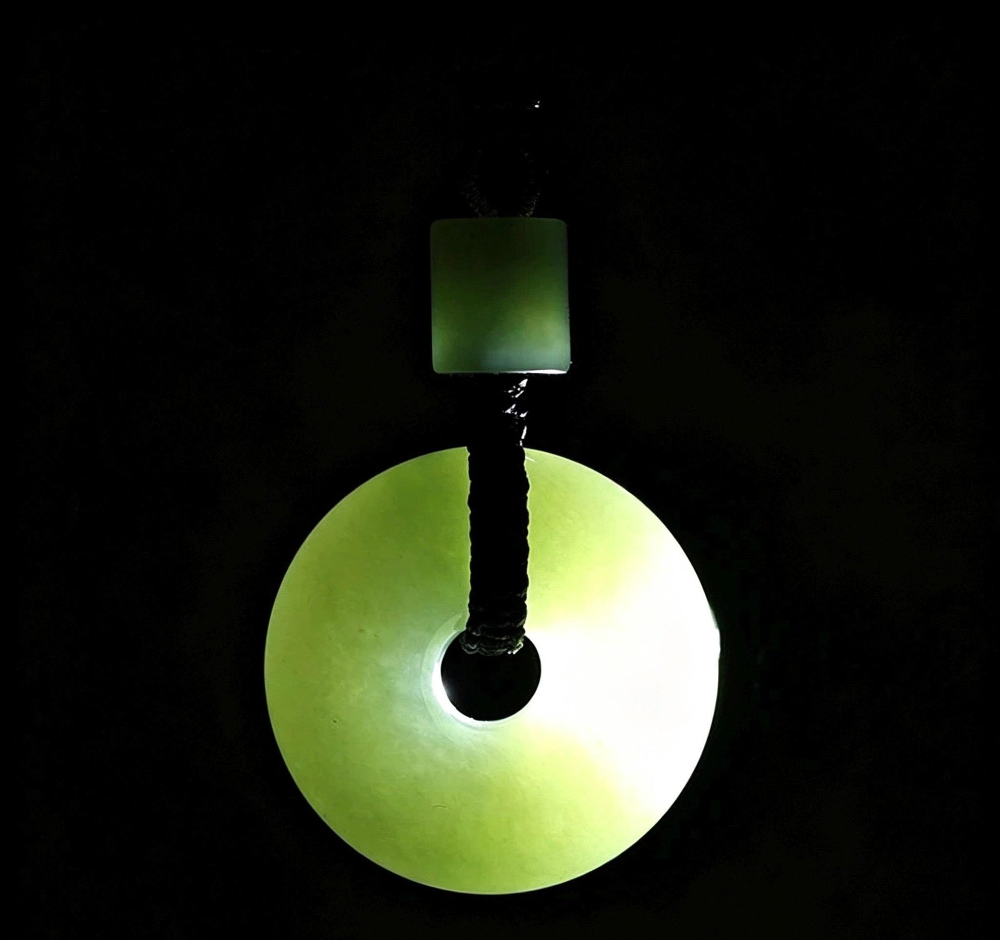Natural Nephrite Jade Ping An Kou Pendant Necklace, Genuine Green Jade Safety Disc Charm with Barrel Bead, Asian Art Jewelry Gift