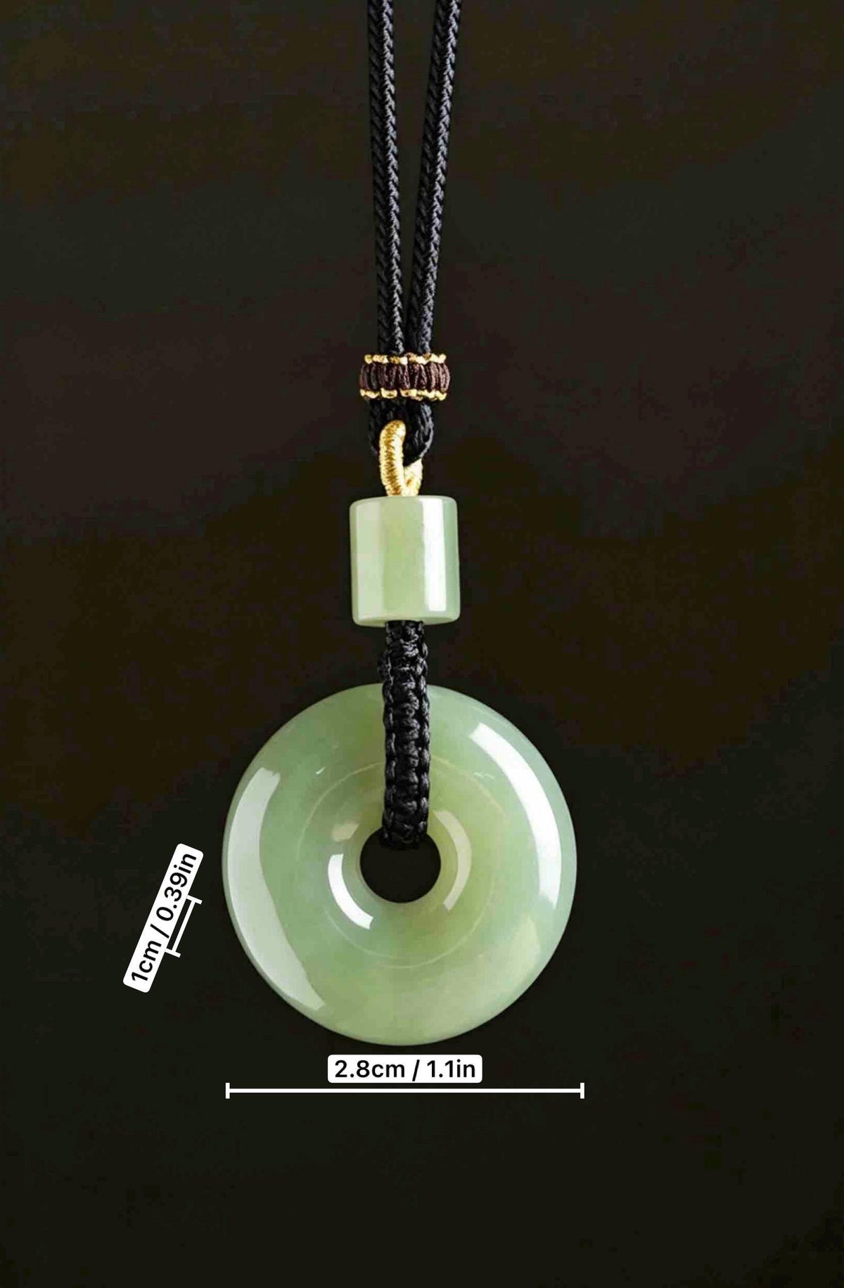Natural Nephrite Jade Ping An Kou Pendant Necklace, Genuine Green Jade Safety Disc Charm with Barrel Bead, Asian Art Jewelry Gift