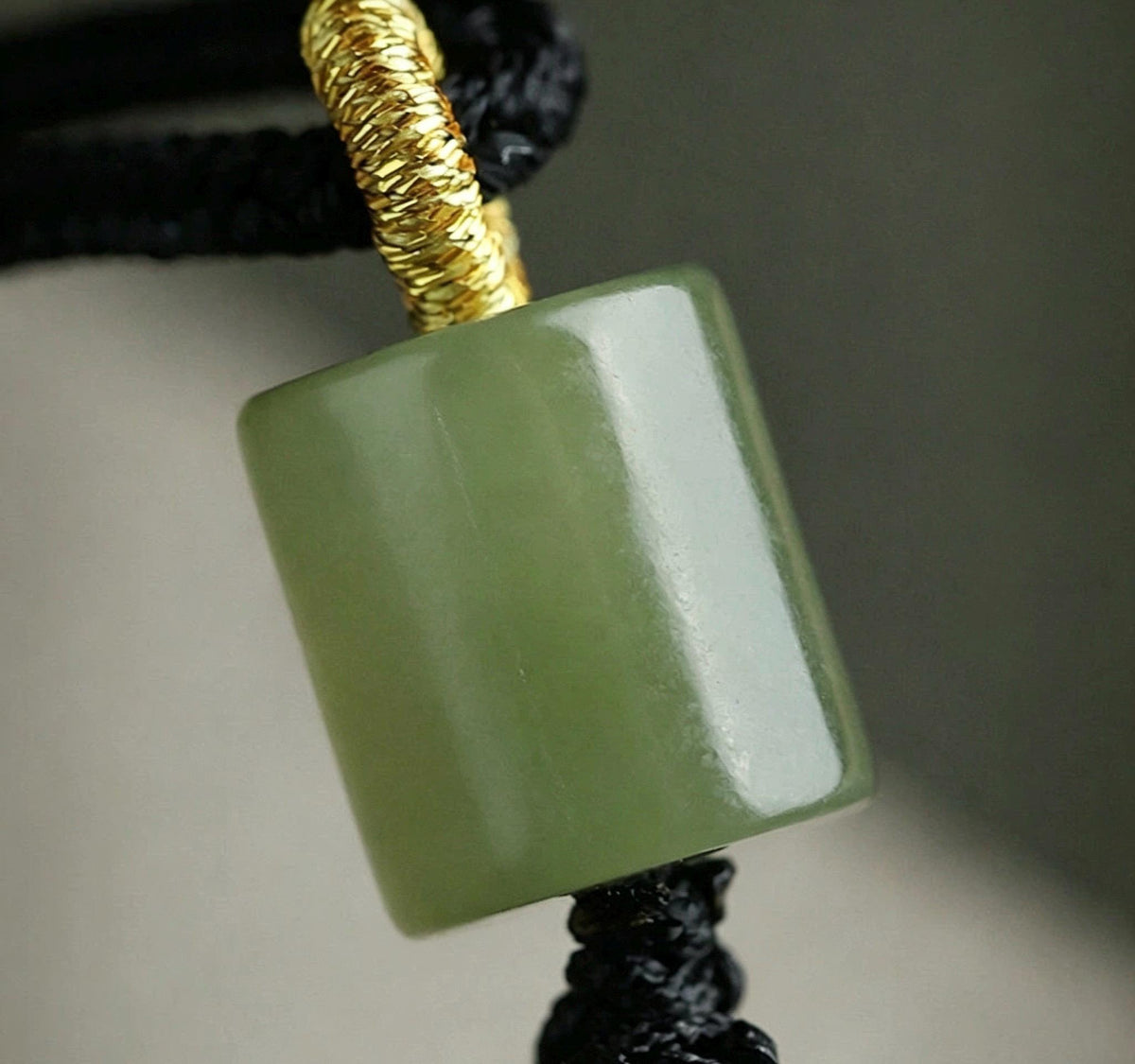 Natural Nephrite Jade Ping An Kou Pendant Necklace, Genuine Green Jade Safety Disc Charm with Barrel Bead, Asian Art Jewelry Gift