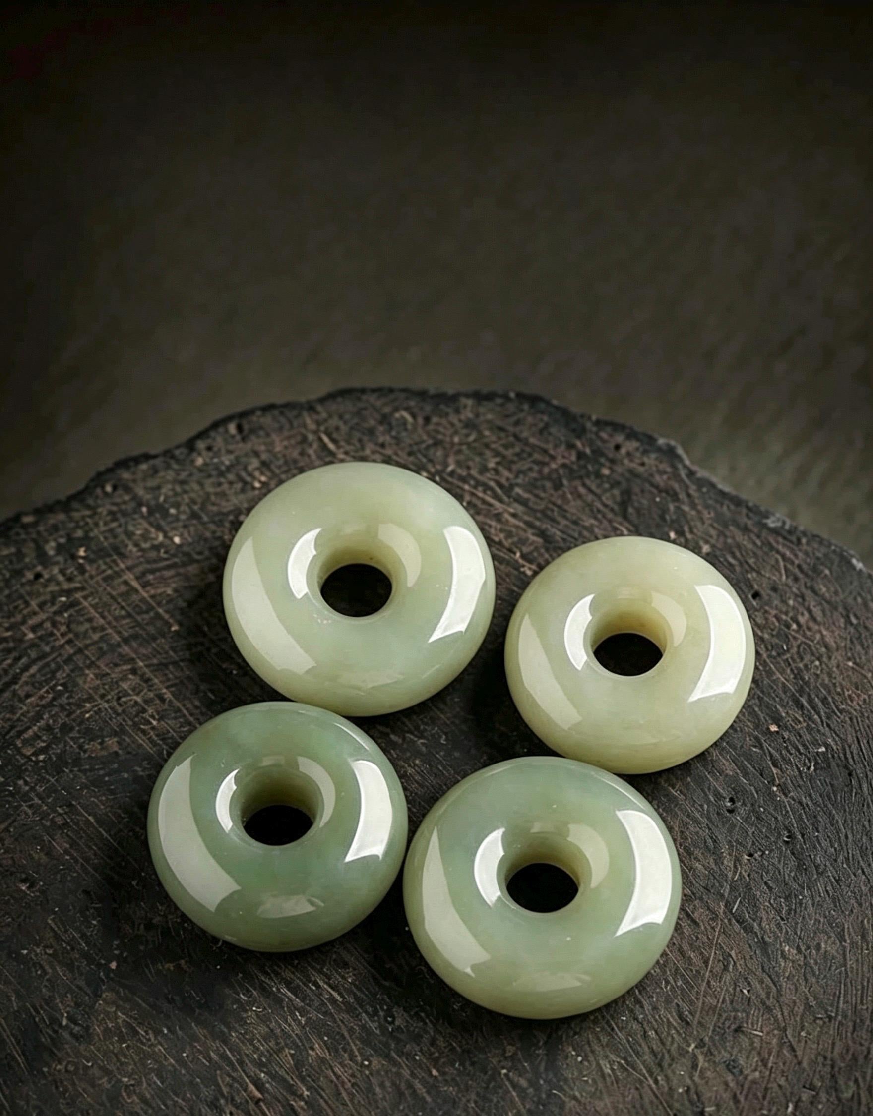 Natural Nephrite Jade Ping An Kou Pendant Necklace, Genuine Green Jade Safety Disc Charm with Barrel Bead, Asian Art Jewelry Gift