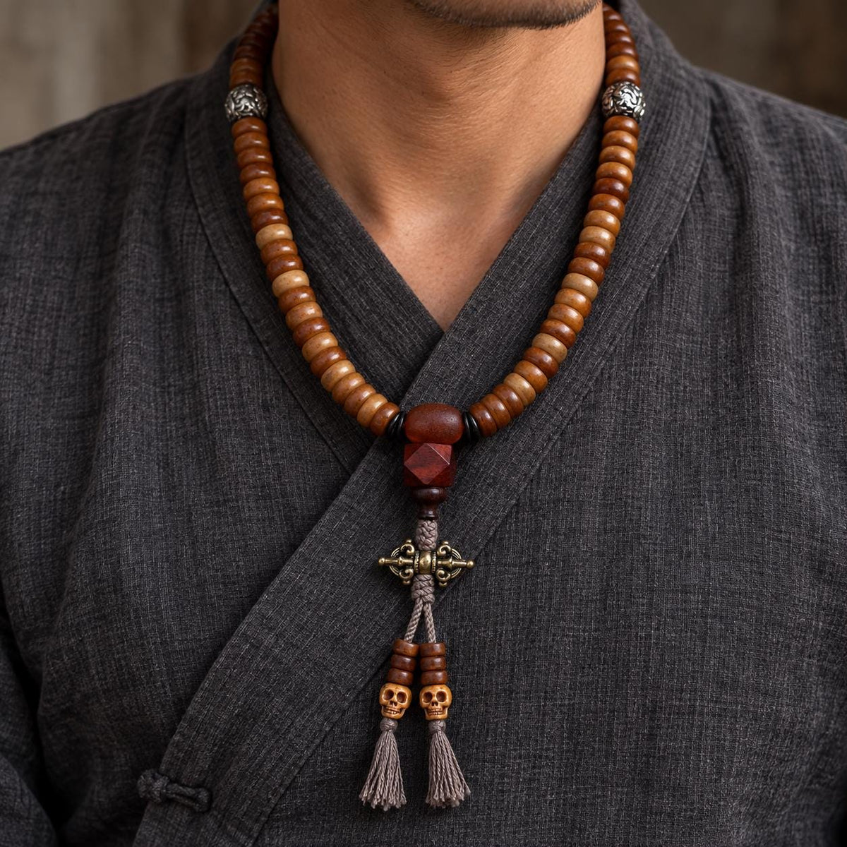 EverestArtStudios Yak Bone 108 Bead Mala, 12mm Prayer Beads, Nine Palace Pendant, Counter Beads or Pixiu Tassel