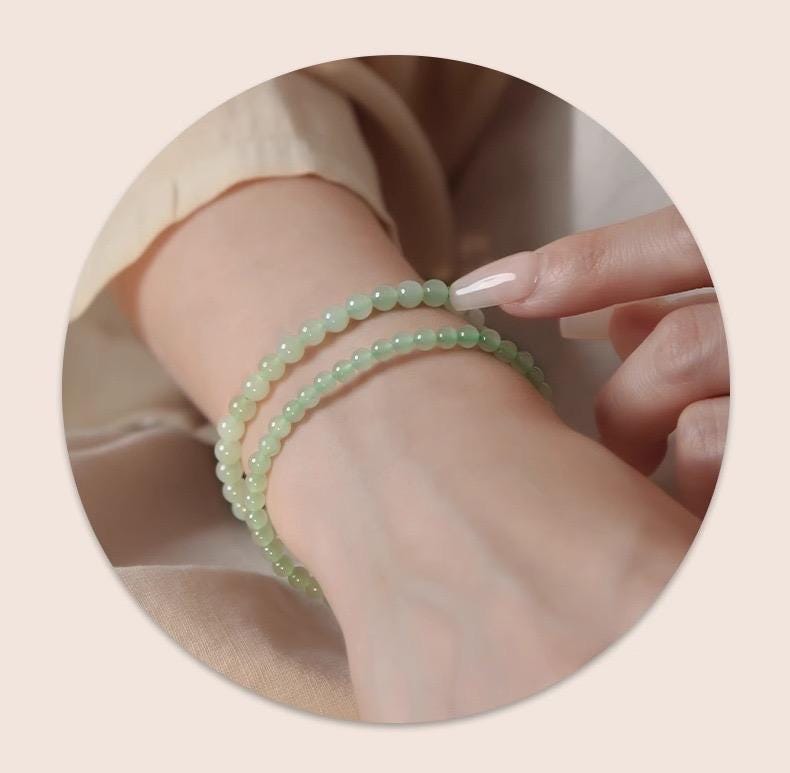 Natural Nephrite Jade Bracelet Green Jade Bead Bracelet Spinach Green Jade Stackable Gemstone Jewelry Gift for Her
