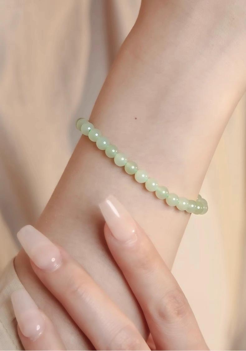 Natural Nephrite Jade Bracelet Green Jade Bead Bracelet Spinach Green Jade Stackable Gemstone Jewelry Gift for Her