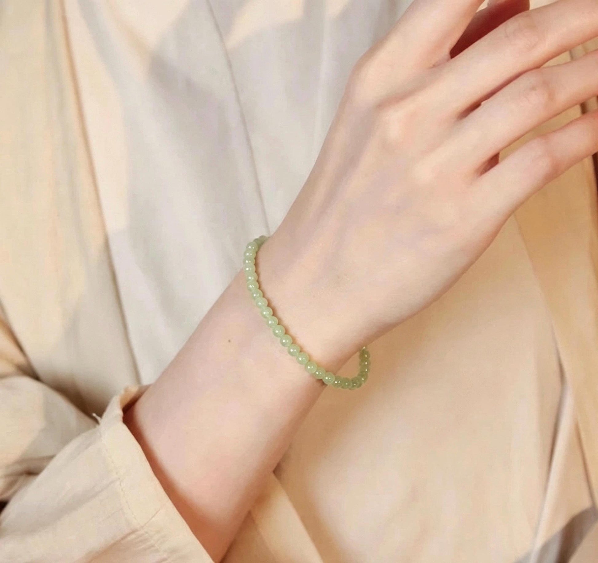 Natural Nephrite Jade Bracelet Green Jade Bead Bracelet Spinach Green Jade Stackable Gemstone Jewelry Gift for Her