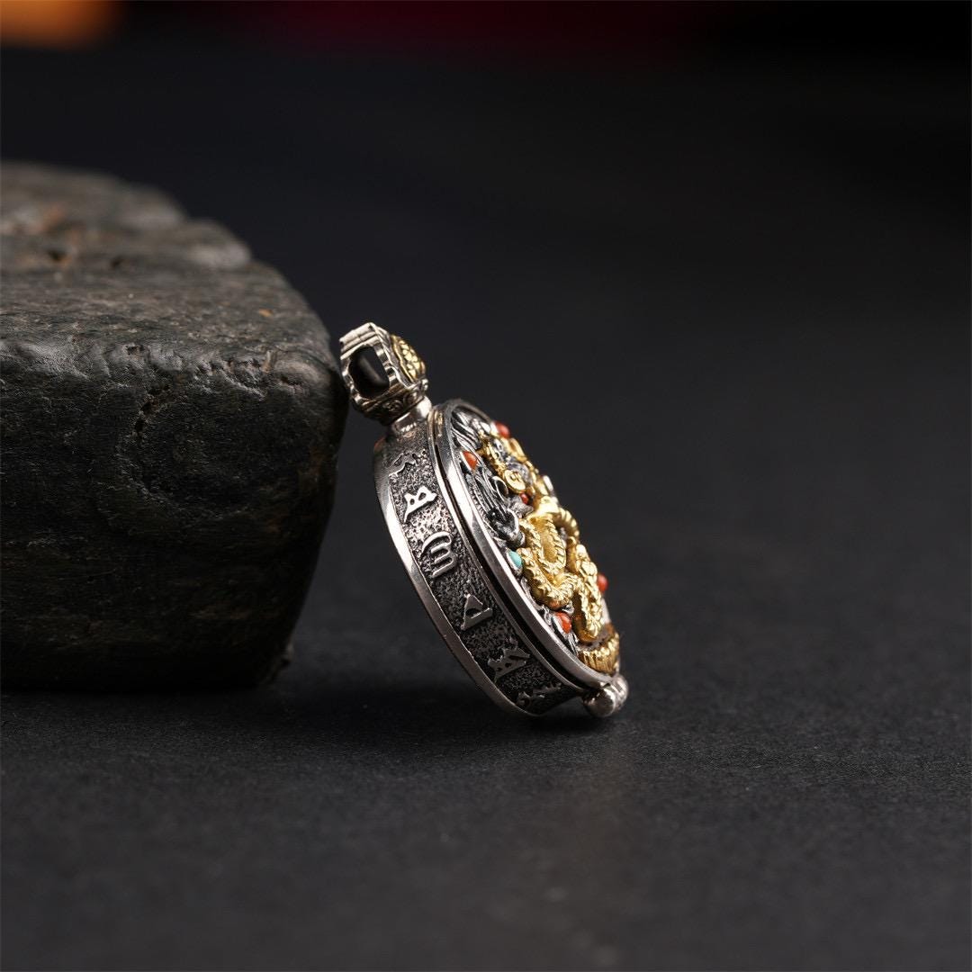 Handcrafted S925 Silver Brass Garuda Gau Box Pendant Openable Locket Turquoise Agate Tibetan Necklace Charm Gift for Him Her