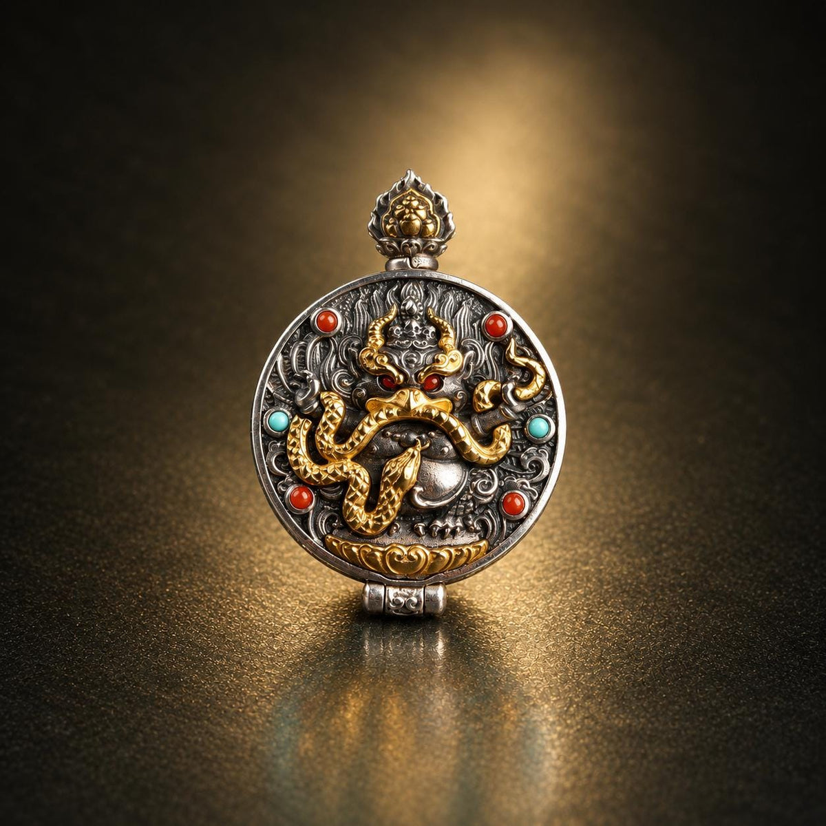 Handcrafted S925 Silver Brass Garuda Gau Box Pendant Openable Locket Turquoise Agate Tibetan Necklace Charm Gift for Him Her